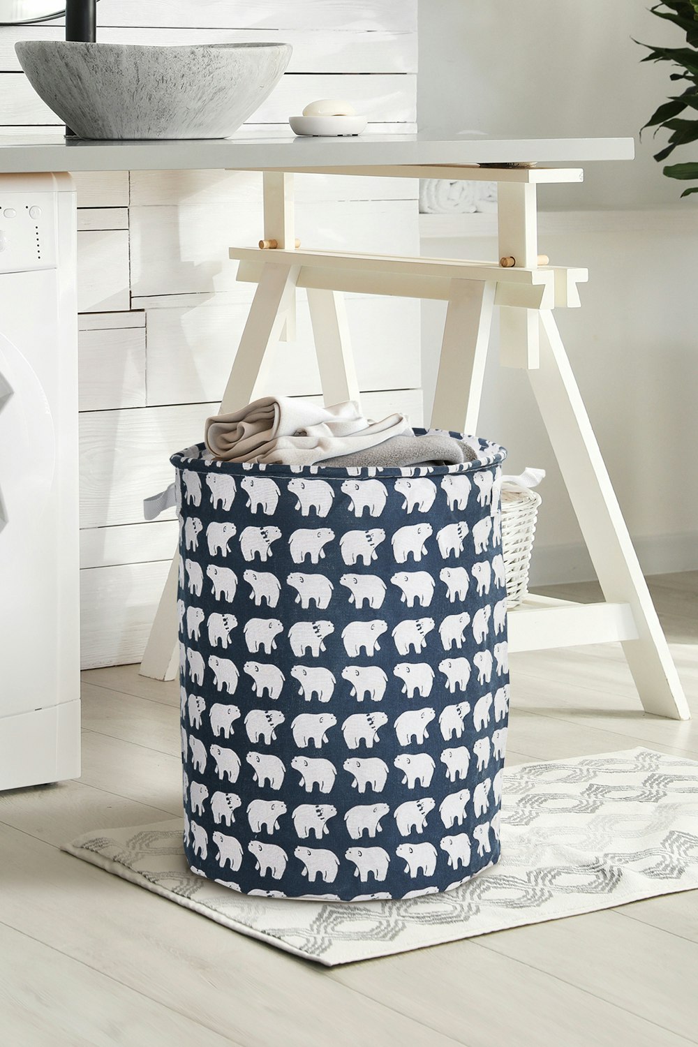Rackhams Blue Household Dirty Clothes Hamper Bathroom Collapsible Laundry Hamper With Handle