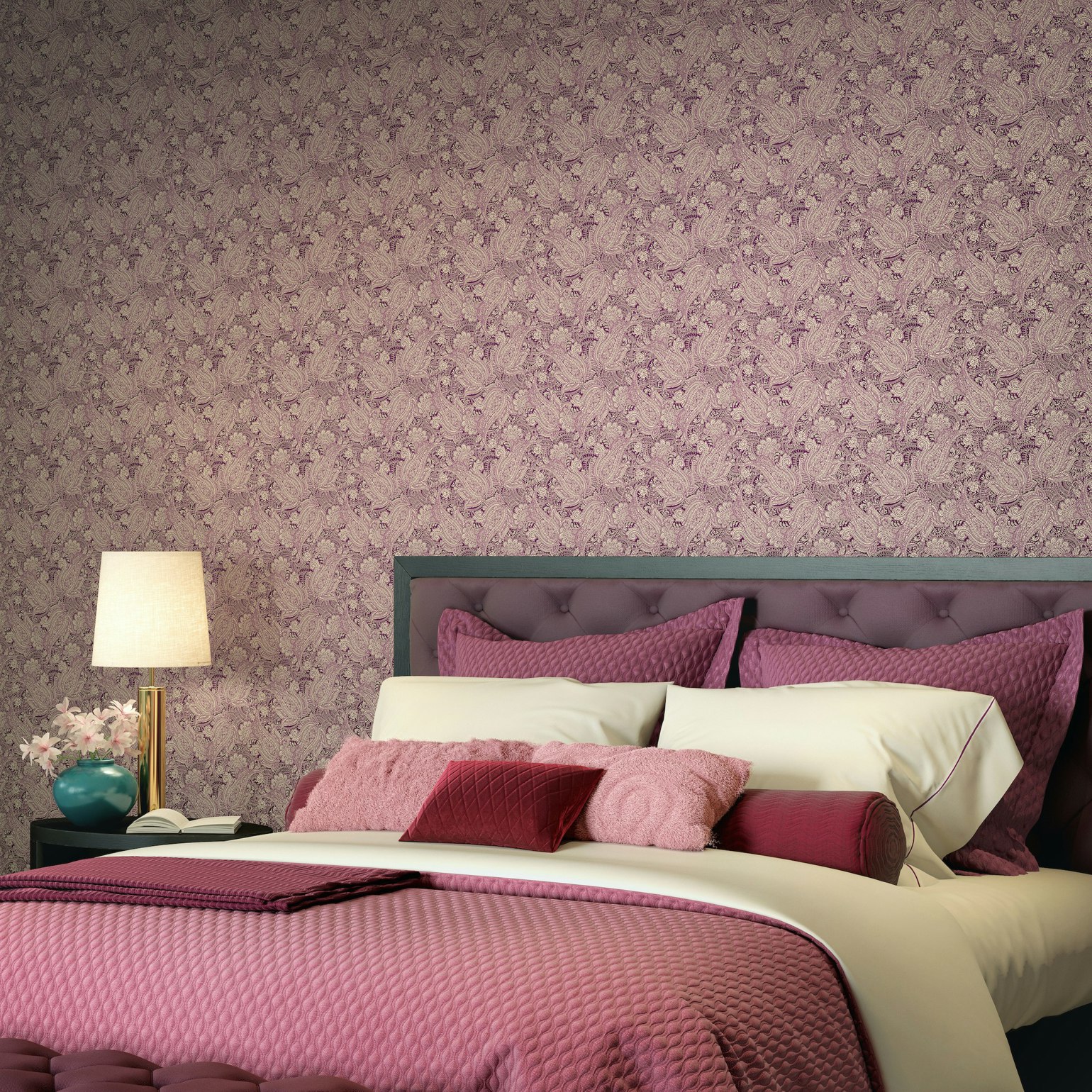 Hoopla Walls Purple Paisley - 10M Wallpaper