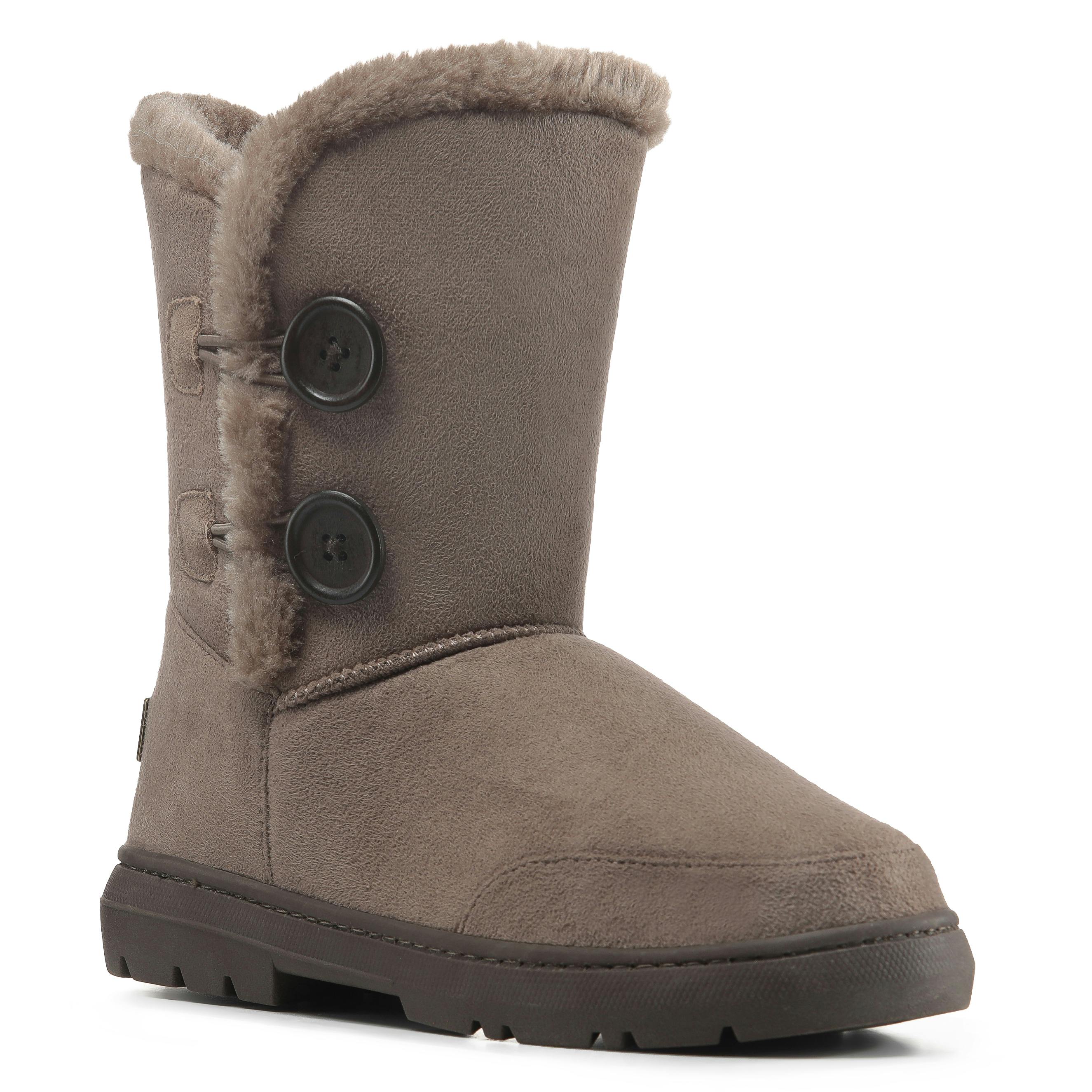 Viva Women's Brown Freya: Double Button Faux Fur Lining Mid-Calf Winter Boots - 7