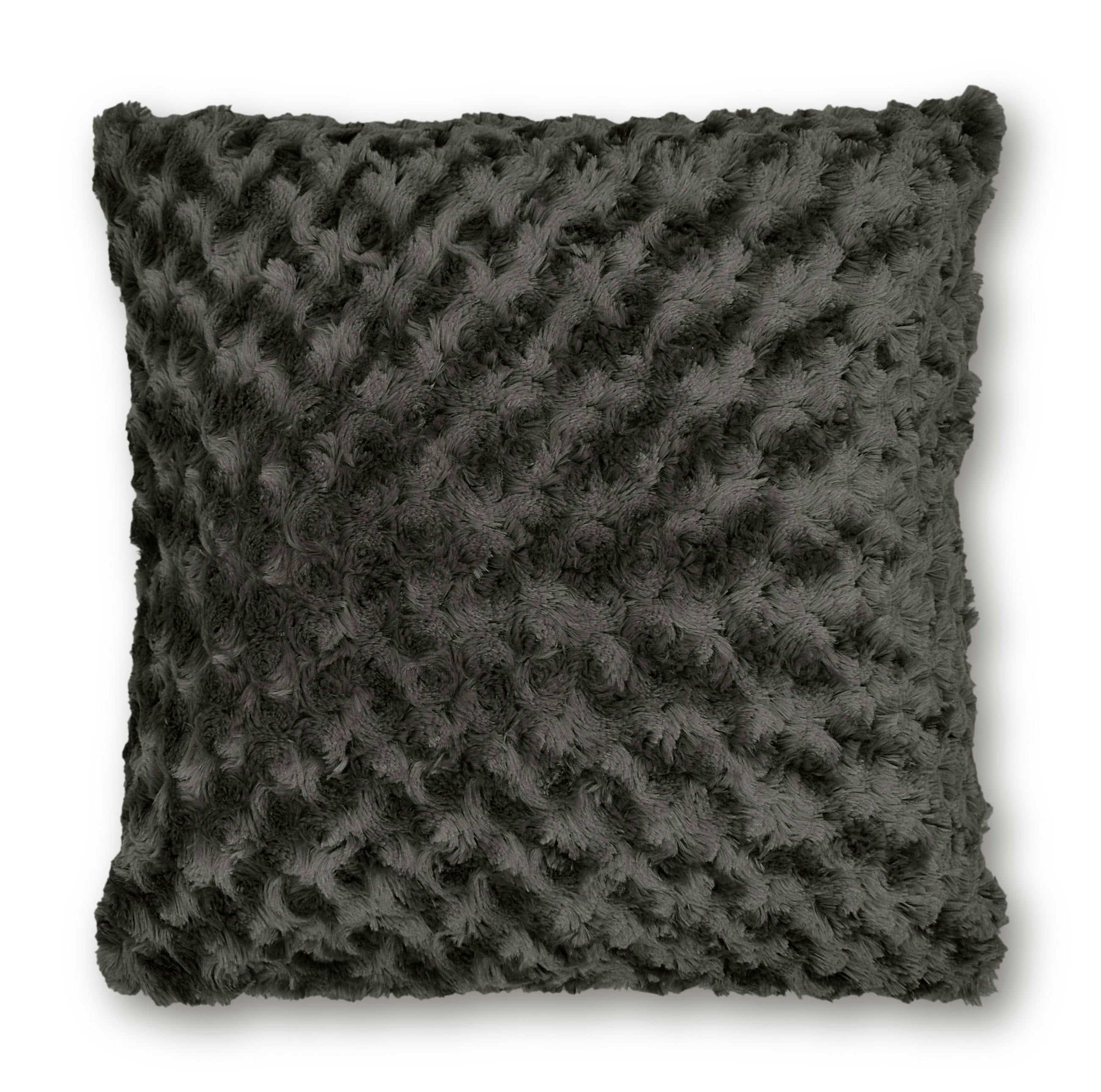Rackhams Fur Supersoft Rose Posy Cushion - 43Cm X 43Cm - Charcoal