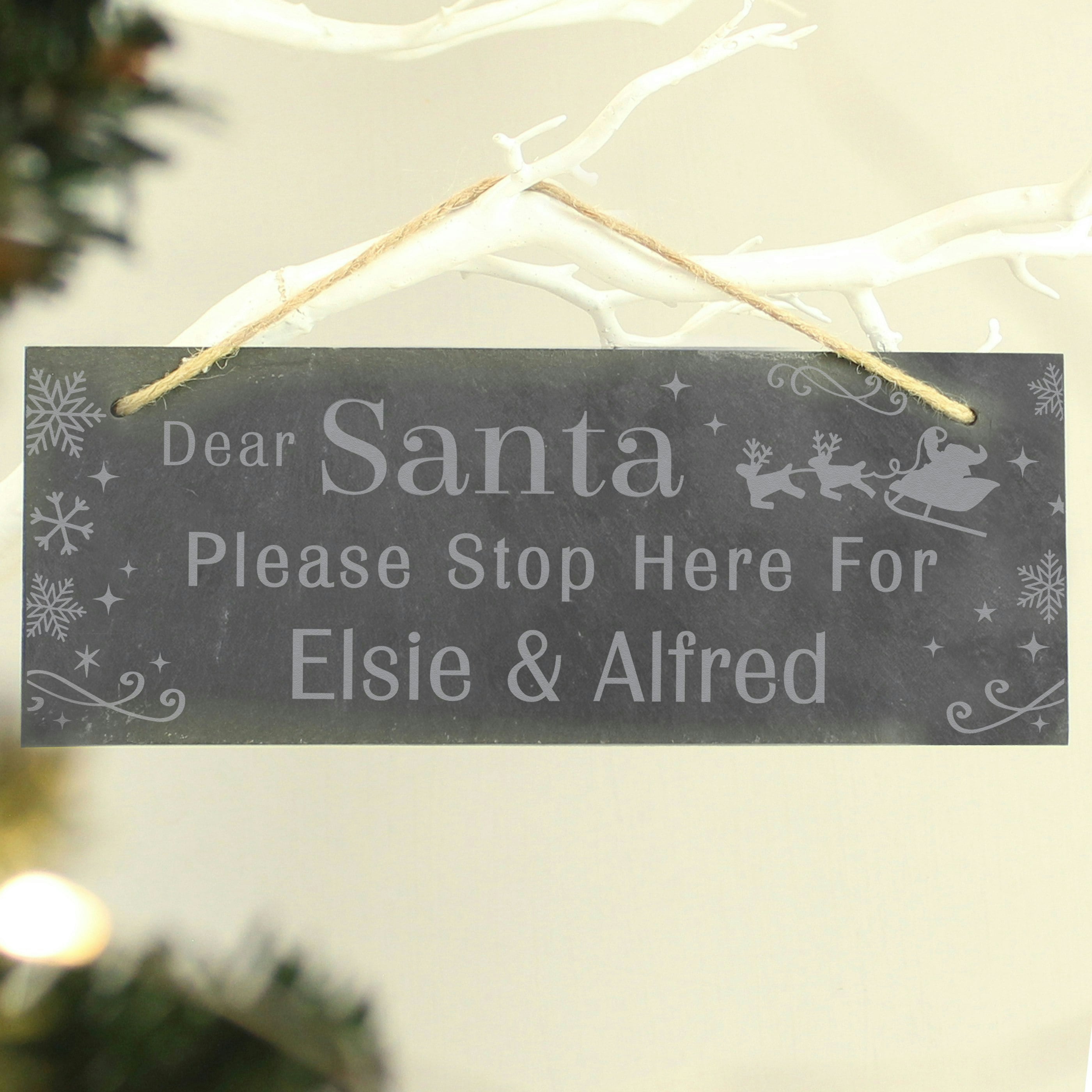 Personalised Memento Company Personalised Santa Please Stop Here... Hanging Slate Sign