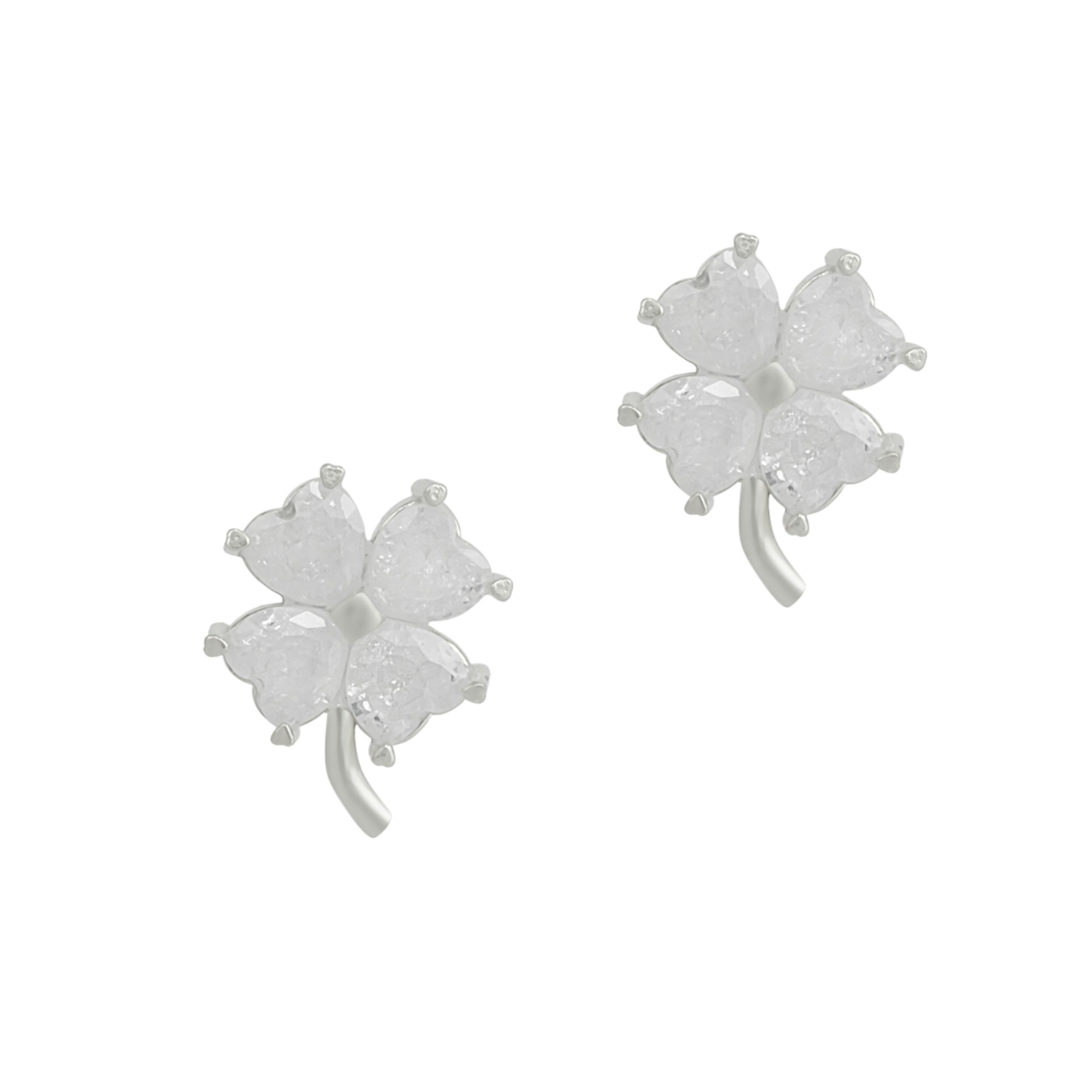 Spero London Silver/White Four Leaf Clover Sterling Stud Earrings