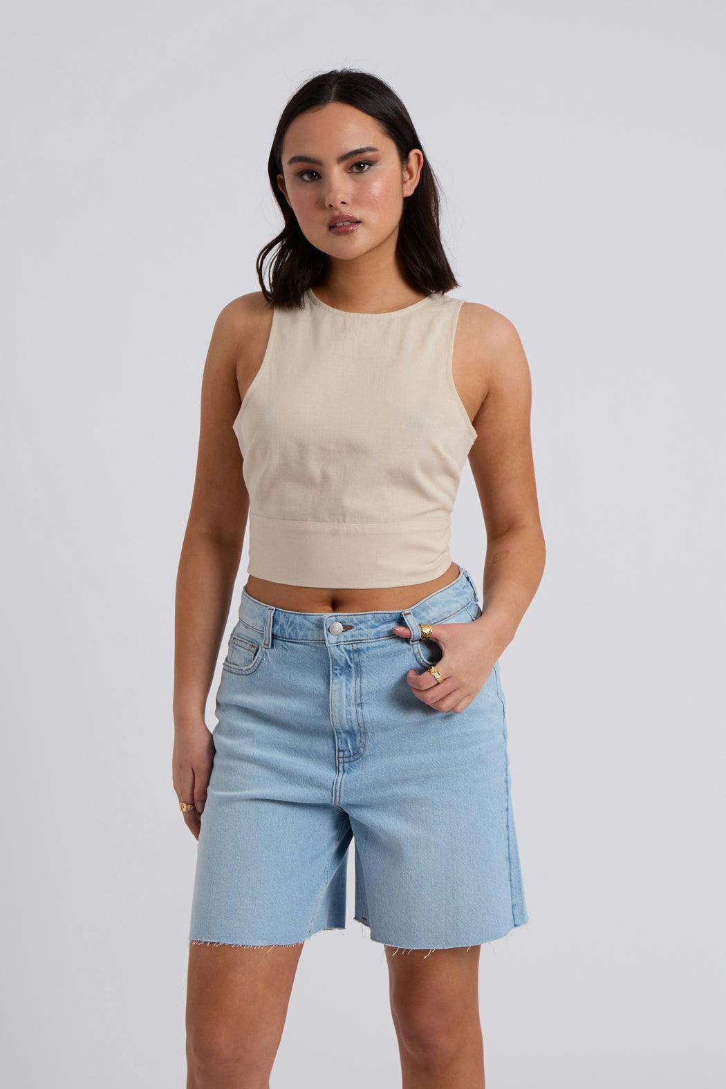 Urban Bliss Linen Blend Tie Back Top - 14