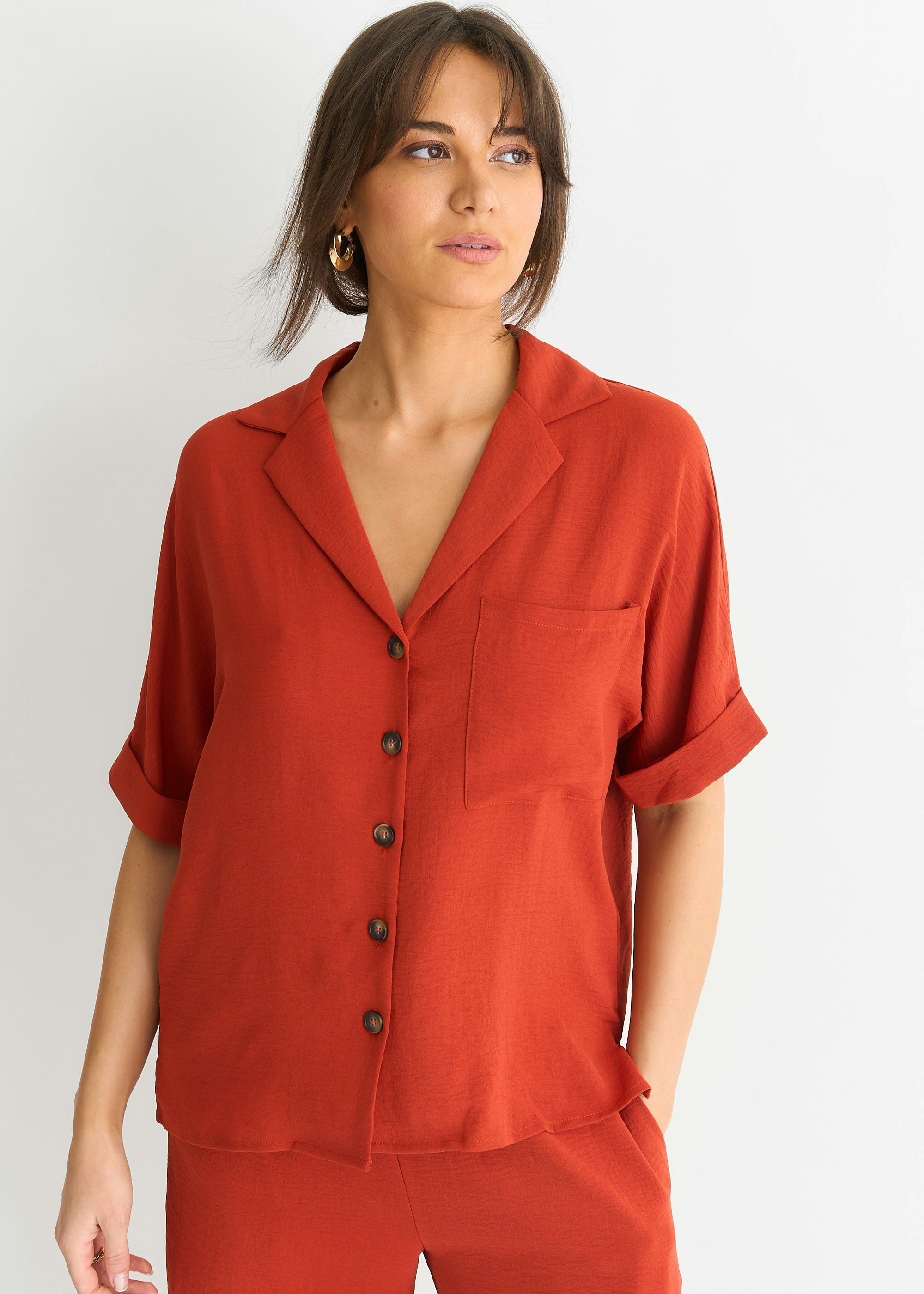 Gini London Women's Rust Air Flow Oversized Shirt Top - S-M (Uk 8-10/Us 4-6/Eu 36-38)