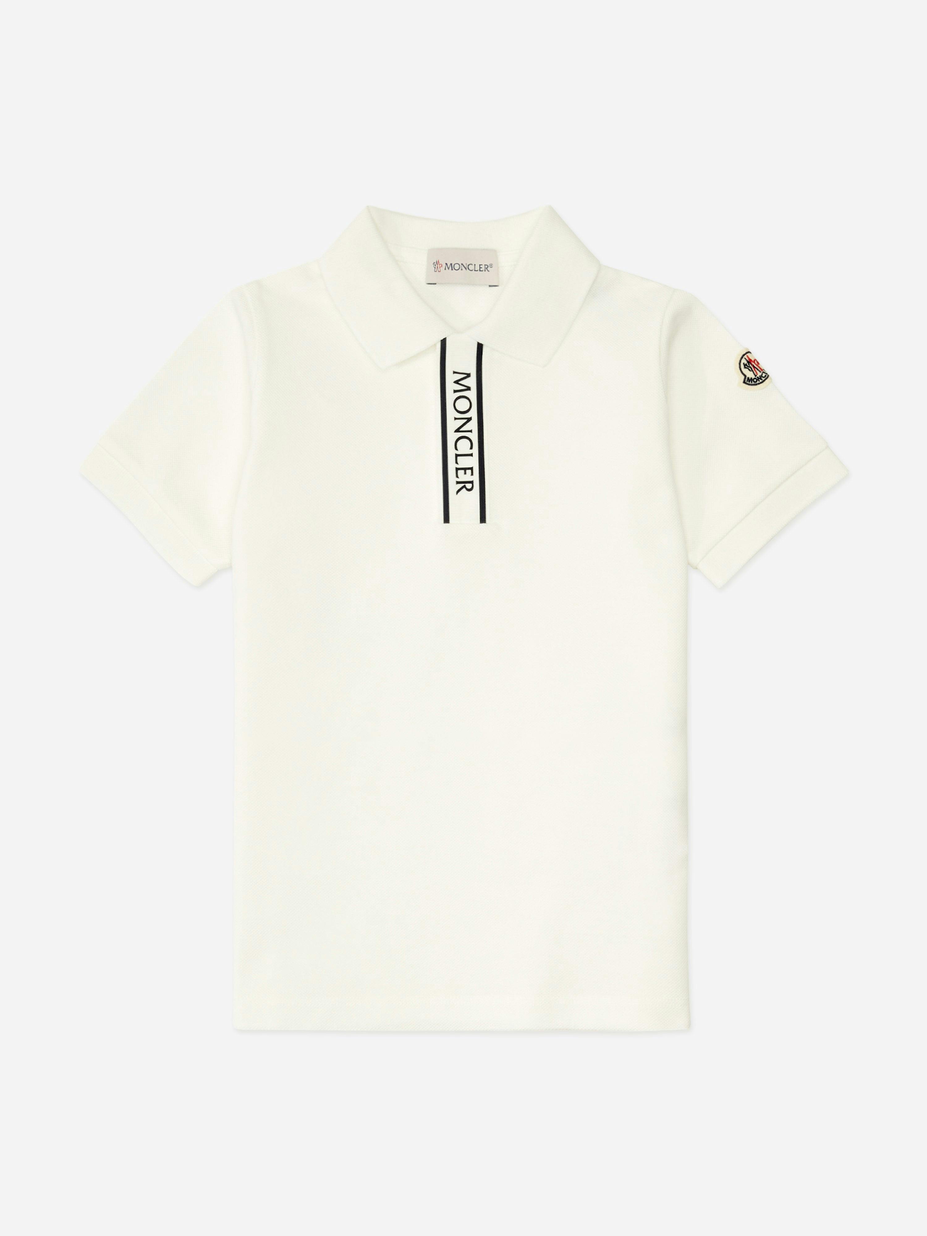 Moncler Enfant Boys White Cotton Logo Polo Shirt In - 10 Yrs