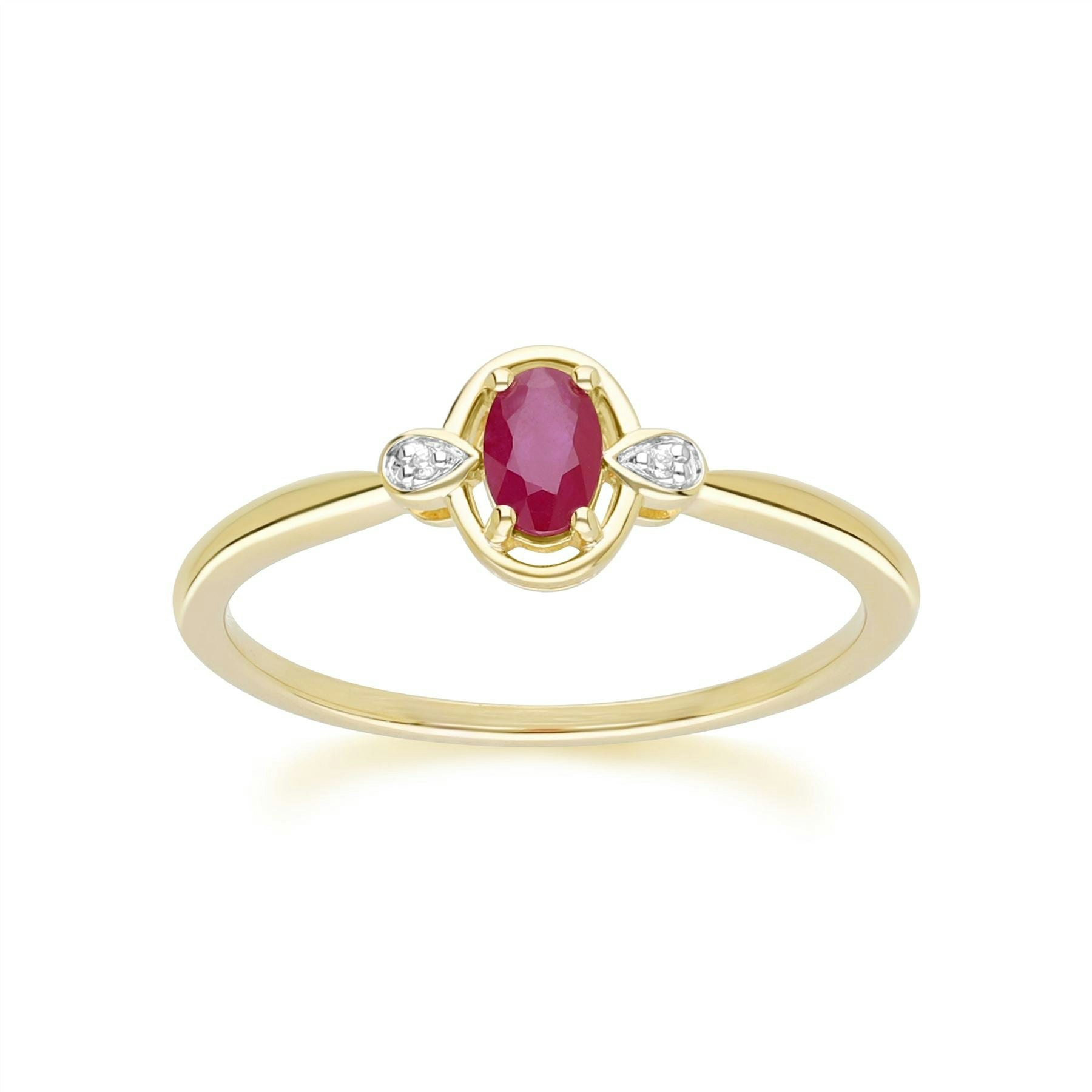 Gemondo Yellow/Gold Classic Oval Ruby & Round Diamond Ring In 9Ct - O