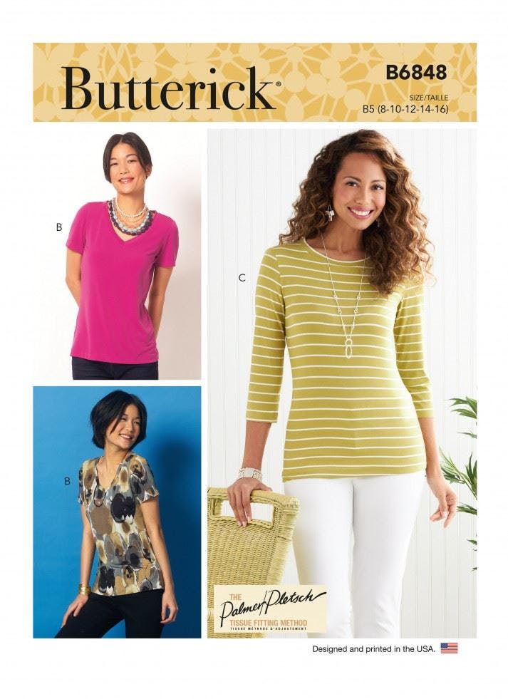 Butterick Women's Sewing Pattern 6848, Tops For B5 (8-10-12-14-16) - Intermediate - B5 (8-10-12-14-16)