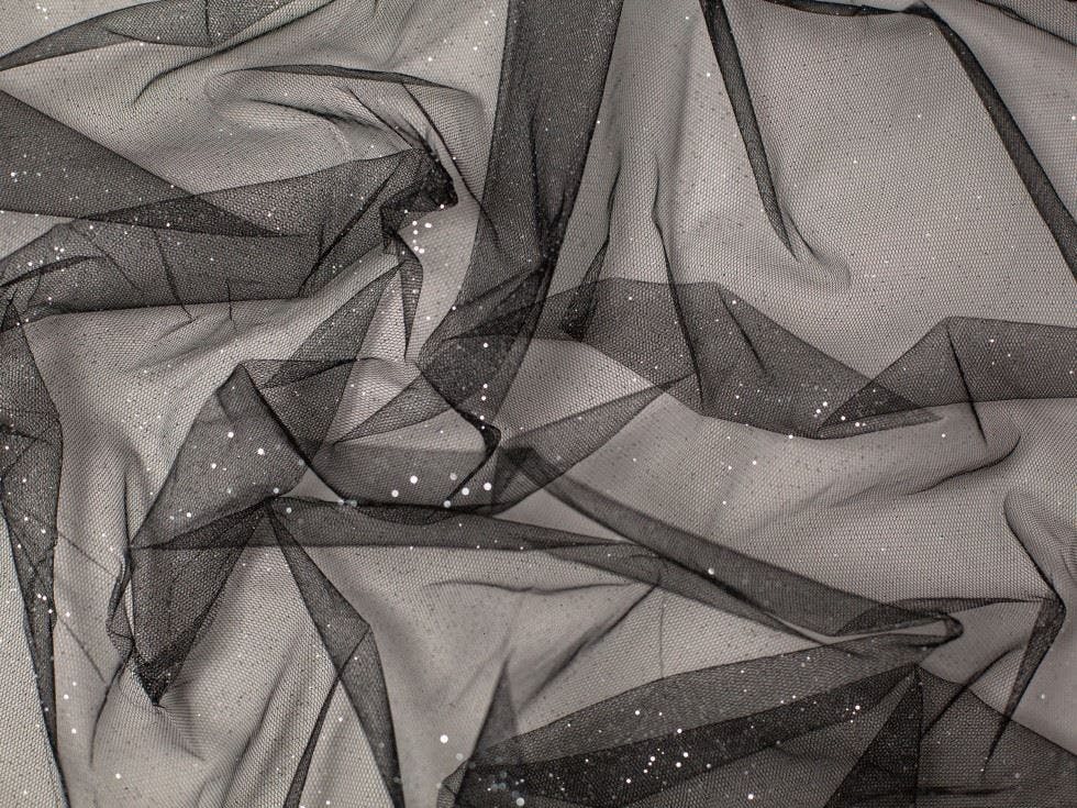 Minerva Black Core Range Glitter Tulle Net Fabric - Plain Design Dressmaking Fabric, 150 Cm / 60" Wide - Per Metre