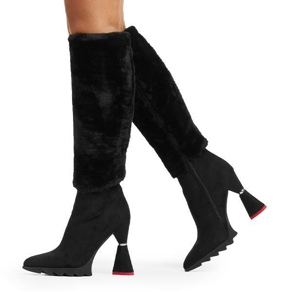 Lamoda Black So Fur So Good Platform Knee High Boots Suede Fur Stylish - Uk7