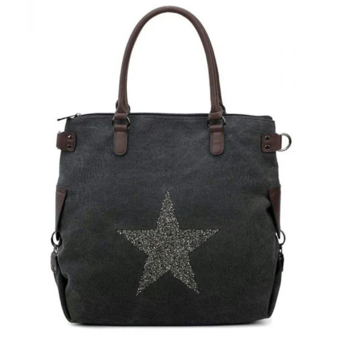 Love Emvy Black Staremvy Xl Canvas Glitter Star Tote / Shoulder Bag