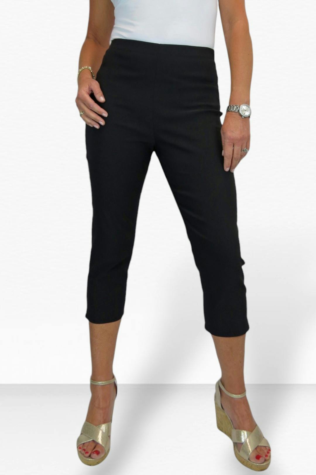Paulo Due Women's Black Slim Leg Elastic Waist Cropped Trousers - 20