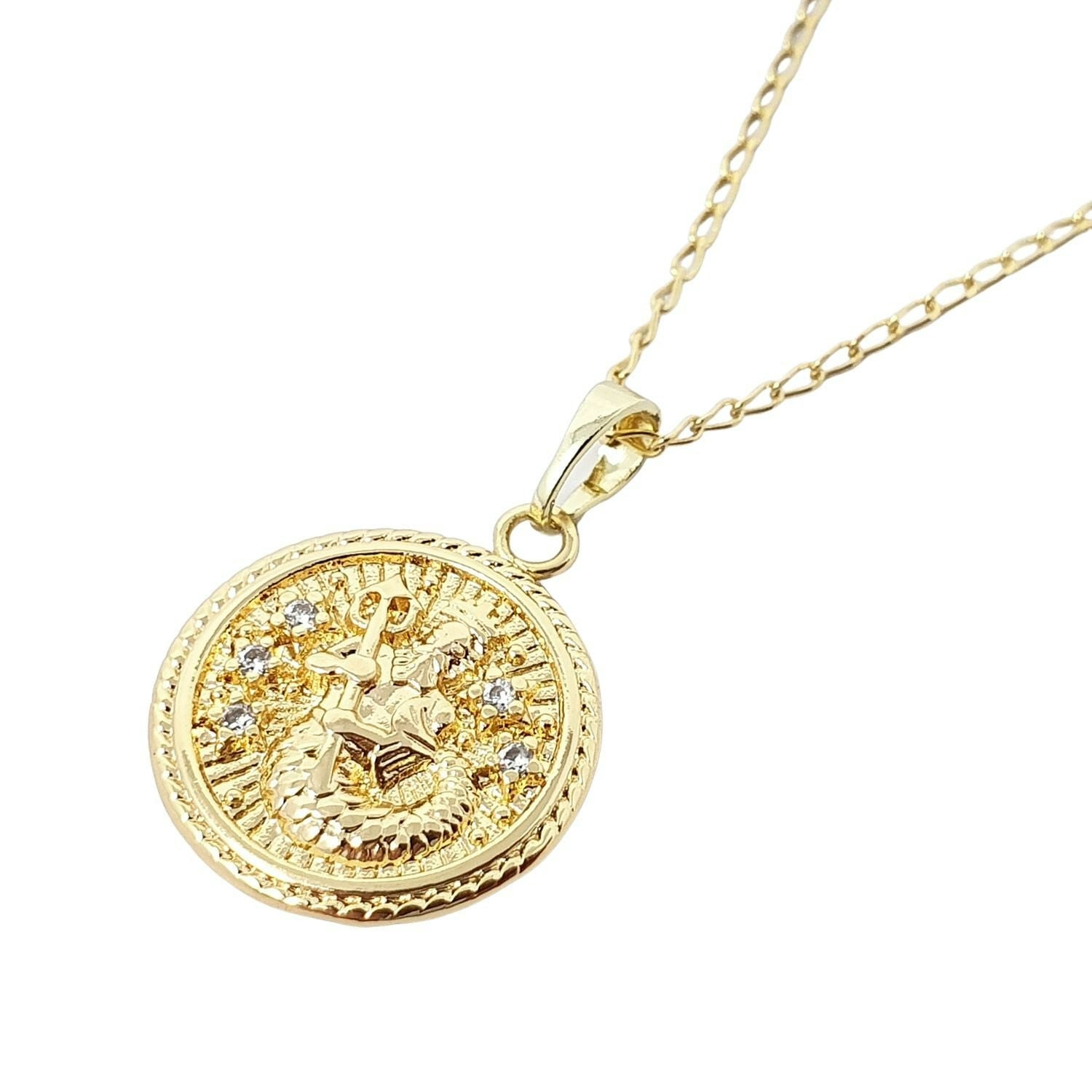 Harfi Gold Aquarius Plated Zodiac Astrology Pendant Charm Necklace