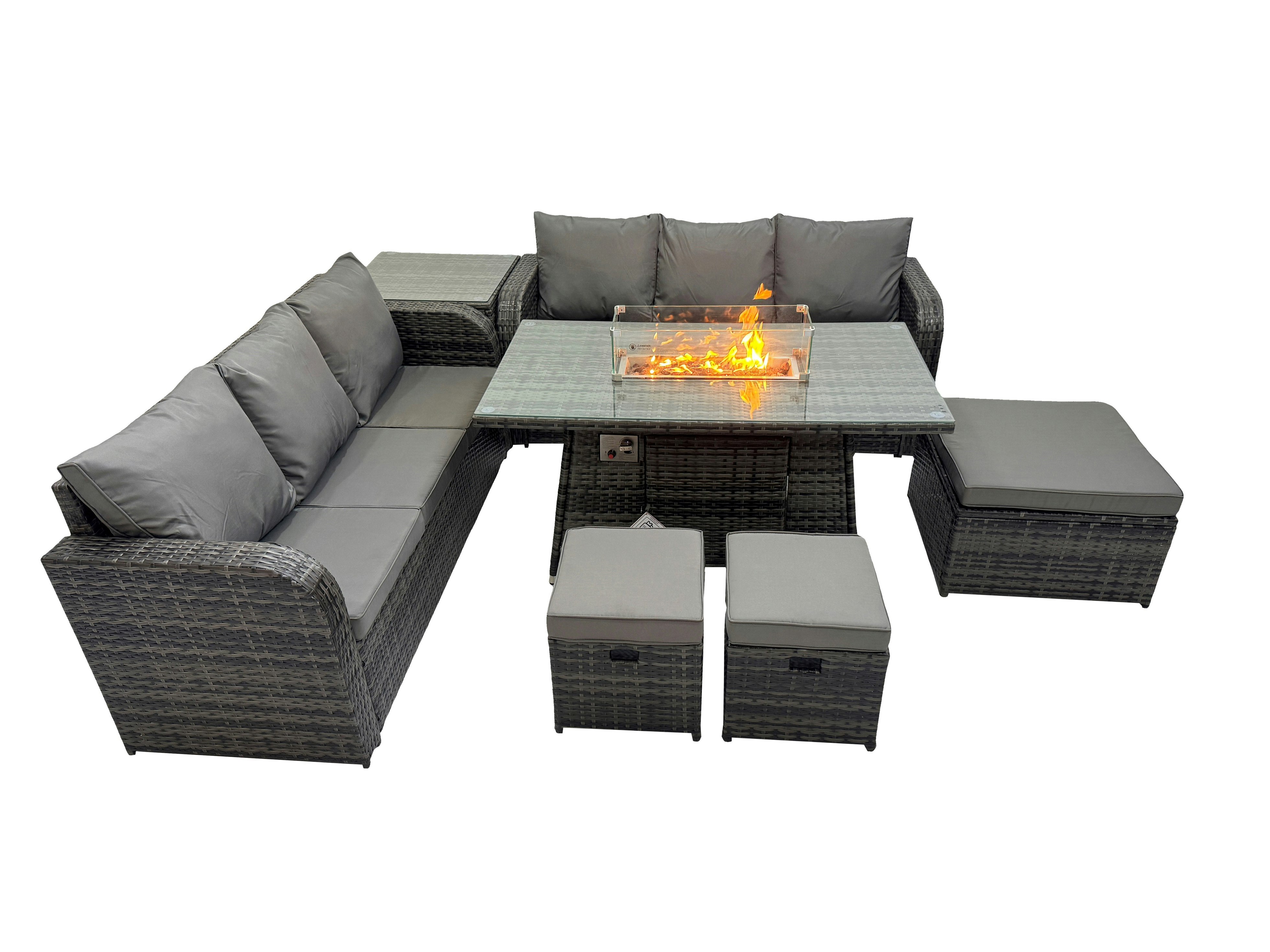 Fimous Dark/Grey Garden Outdoor Rattan Furniture Set Rattan 3 Seater Sofa With 3 Stools Side Table Mixed