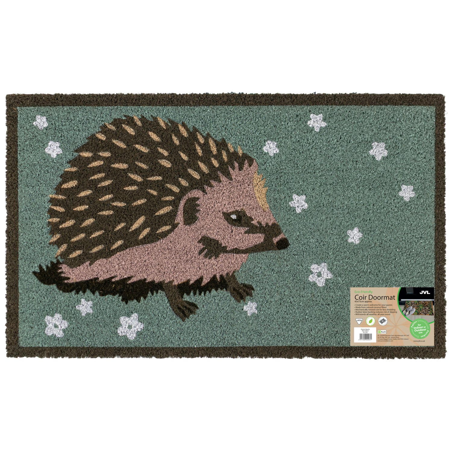 Rackhams Eco-Friendly Latex Backed Coir Entrance Doormat, 45X75cm - Hedgehog