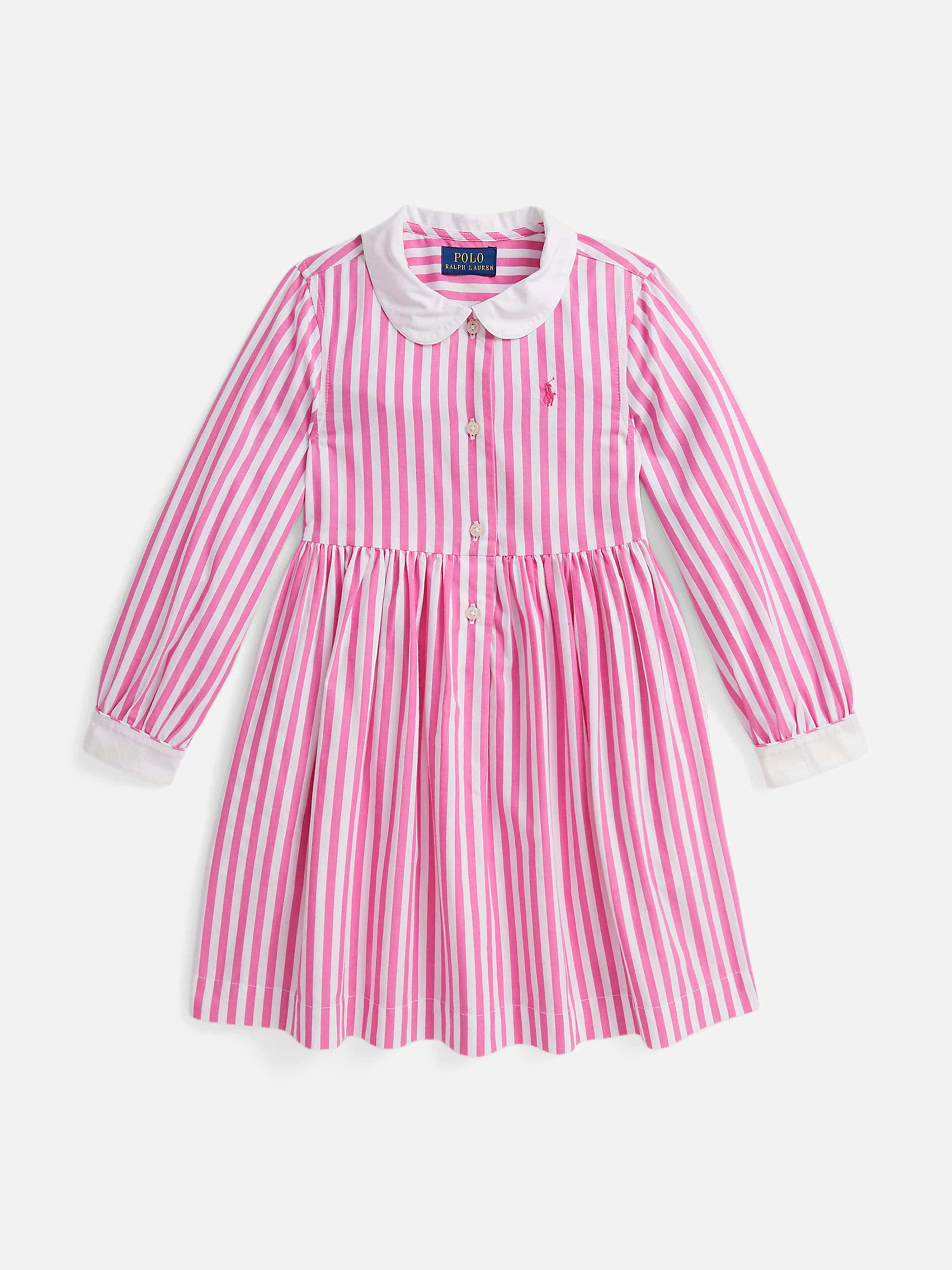Ralph Lauren Kids Girls Pink Ralph Lauren Striped Poplin Shirt Dress In - 12 Yrs
