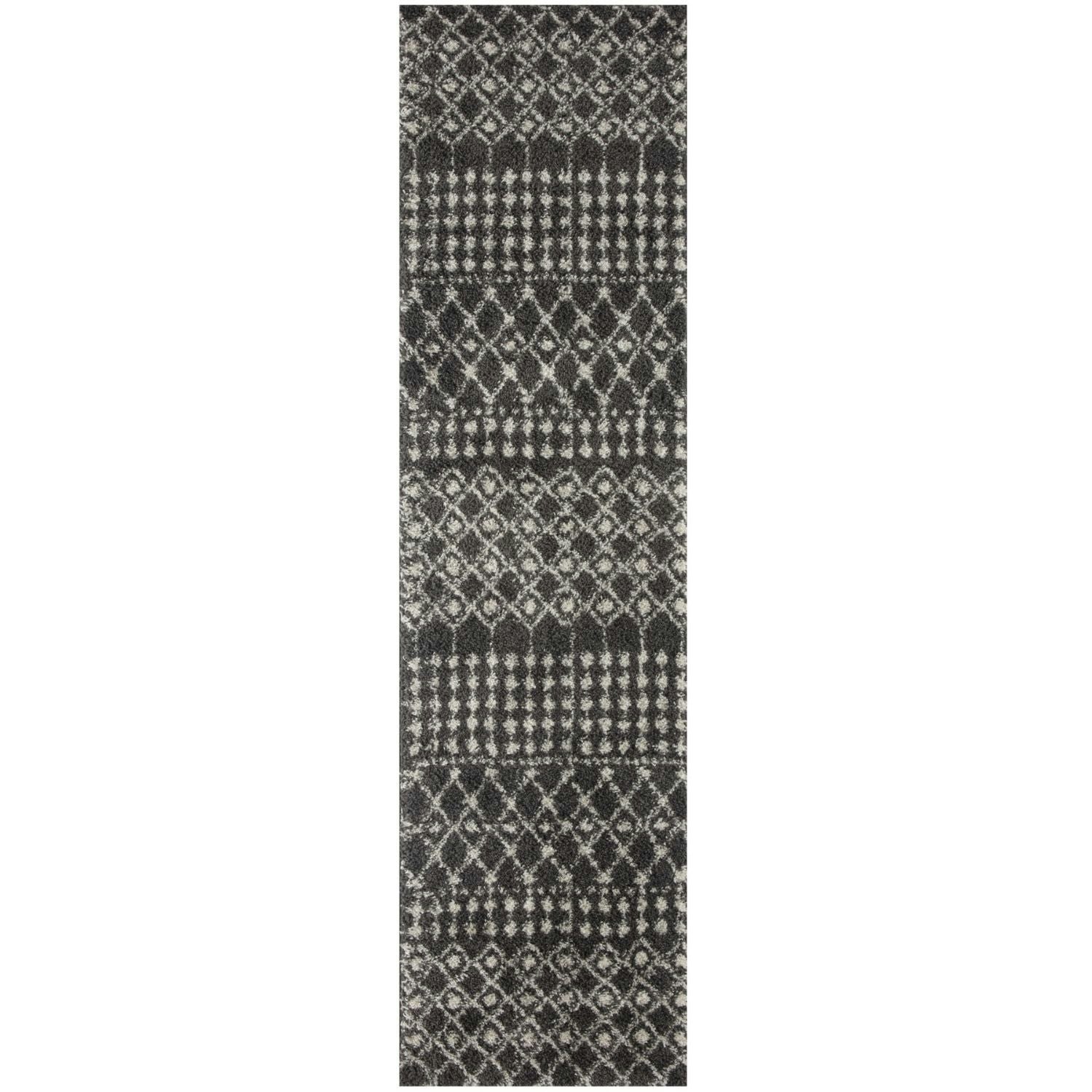 THE RUGS Modern Moroccan Design Living Room and Bedroom Rugs, Non-Shedding & Easy Care (Moroccan Dark Grey/Ivory, 80x300 cm) - Image 2