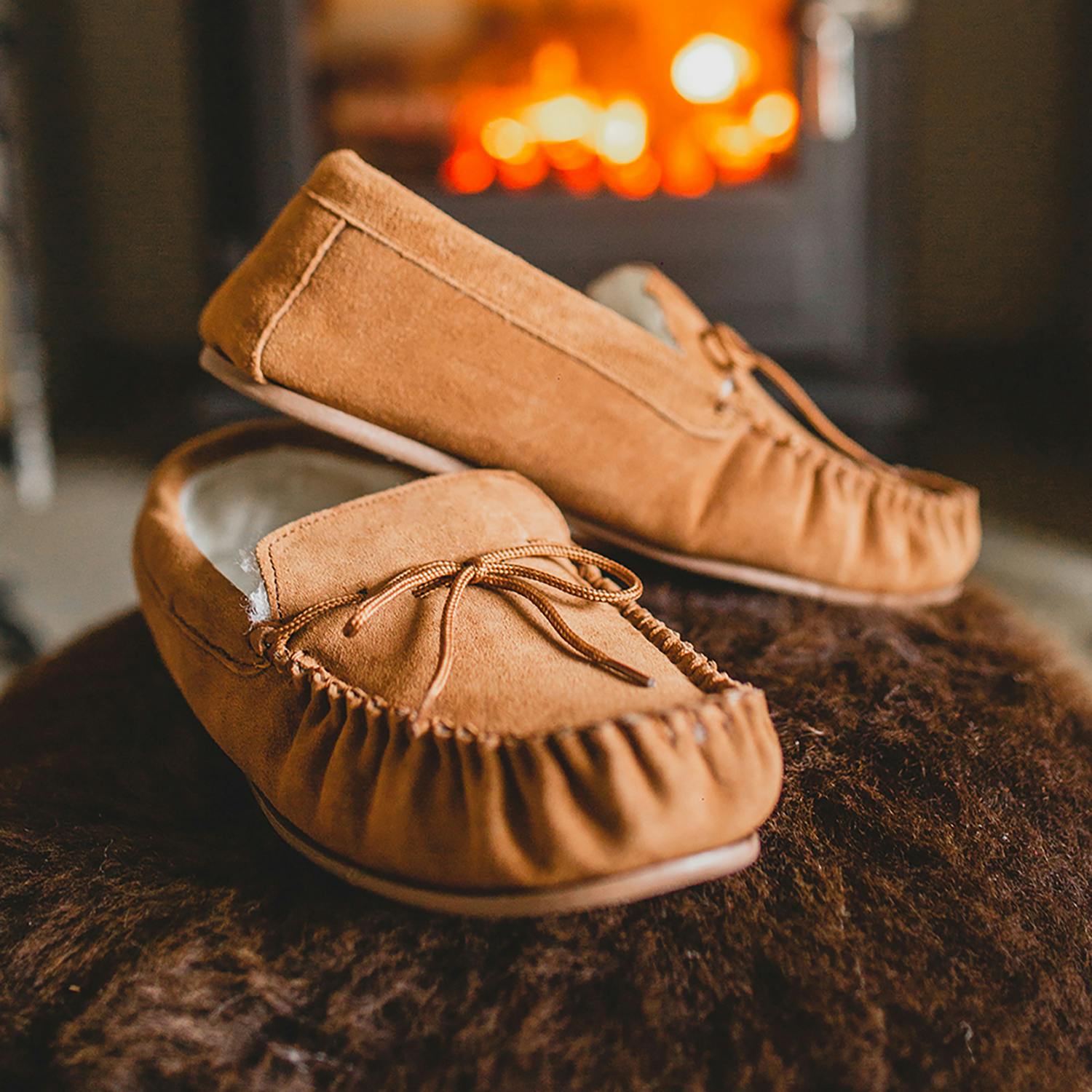 Nordvek Women's Sheepskin Suede Moccasin Slippers - 9 Uk - Chestnut - Sheepskin Suede