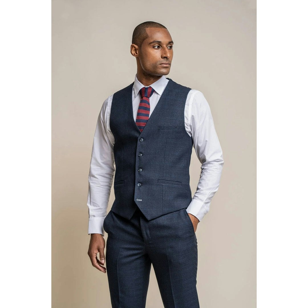 House Of Cavani Men's Blue Caridi - Tweed Navy Waistcoat - 44