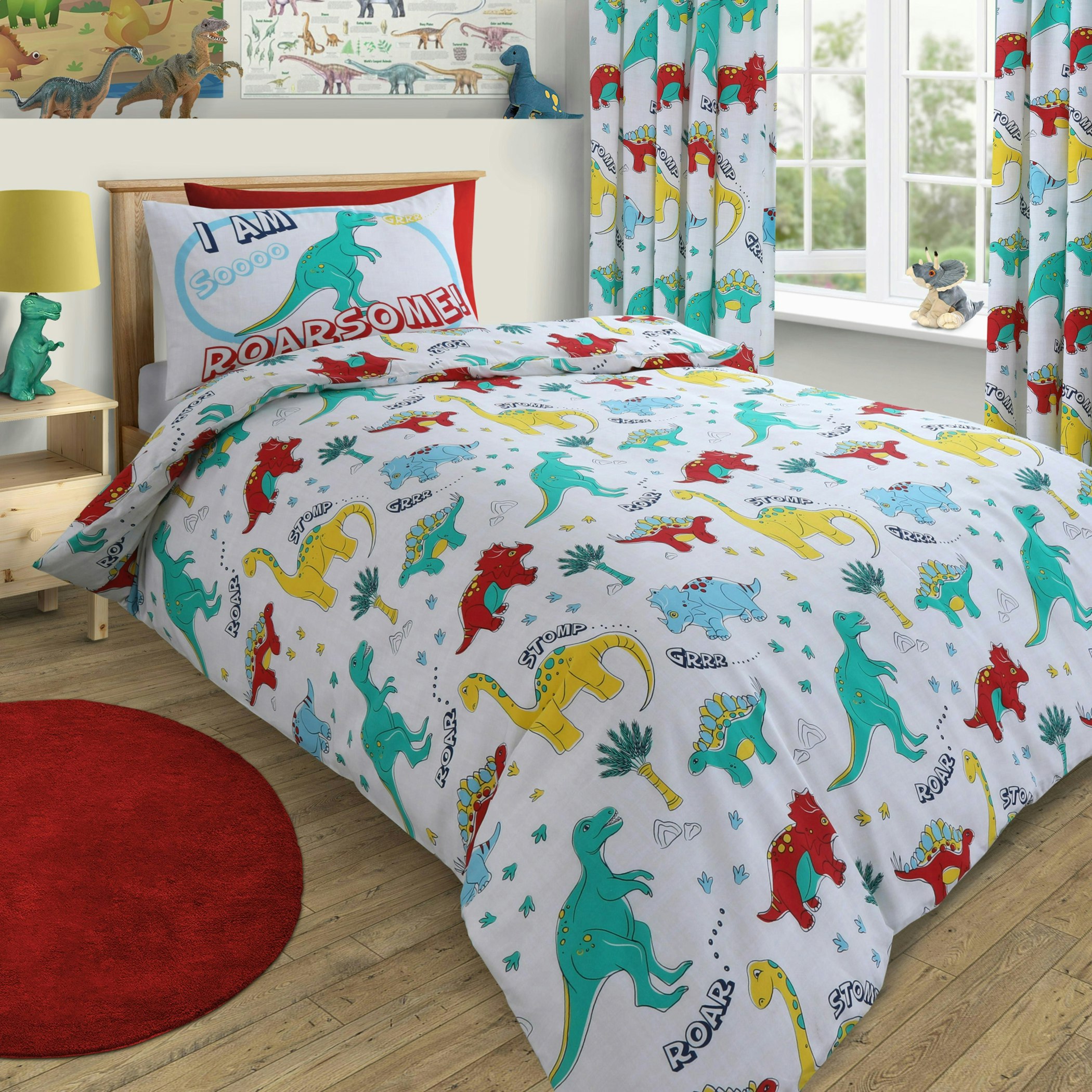 Velosso Dinosaur Printed Cotton Blend Duvet Cover And Pillowcase Set - Multi - Single