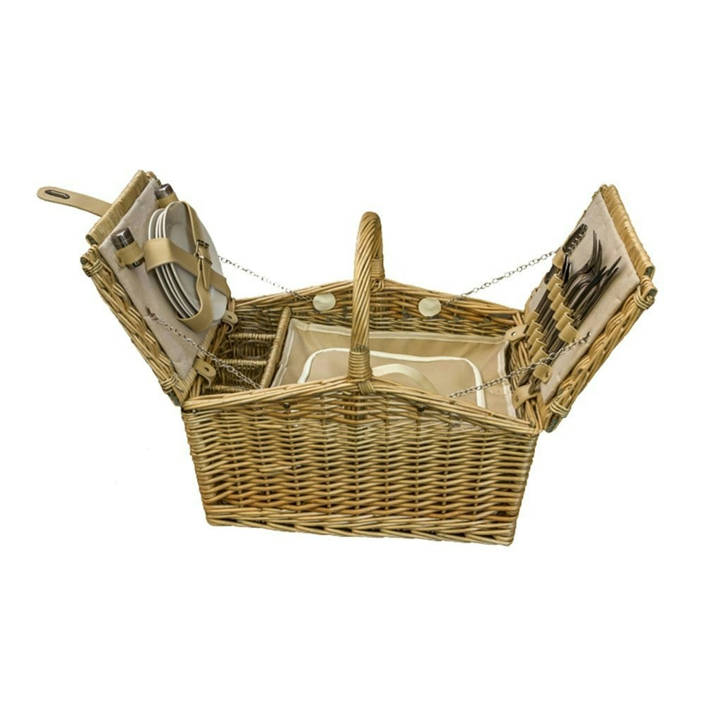 Red Hamper Butterfly Lidded 4 Person Fitted Farmhouse Wicker Picnic Basket - 4 Person