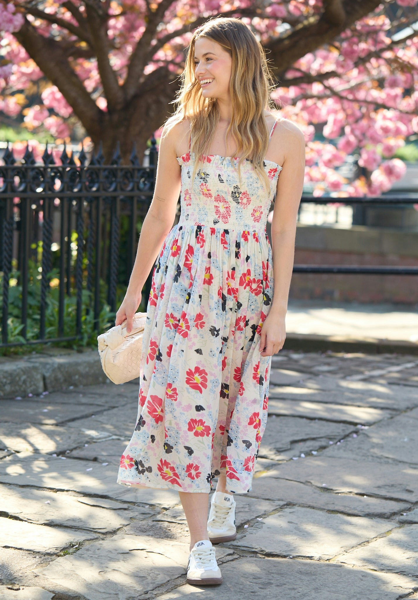 Lily And Lionel Jessica Detachable Strap Poppy Floral Print Midi Dress In Multi - 16