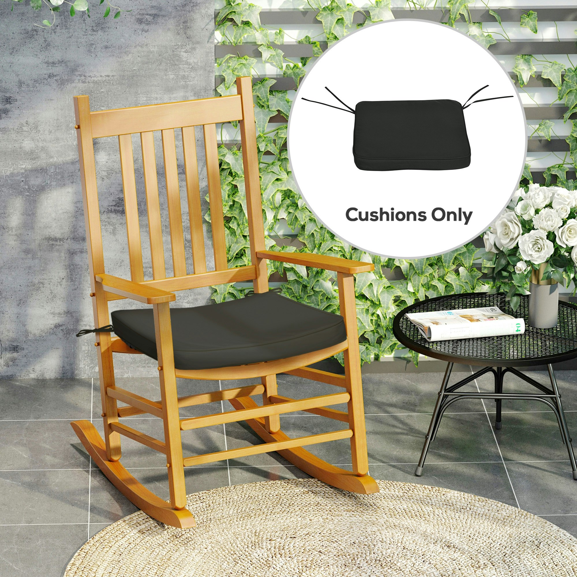 Outsunny Black Set Of 6 Chair Cushion Seat Pads Dining Chair W/ Straps Outdoor