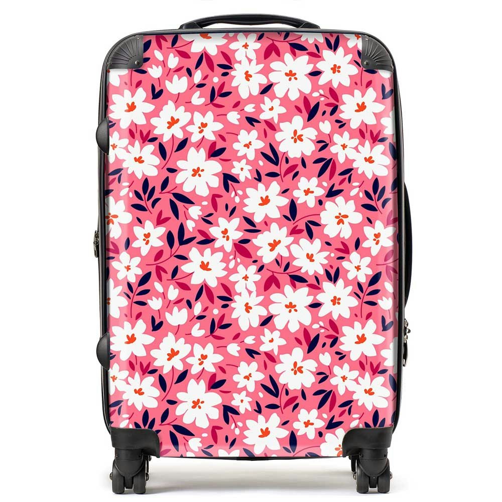 Warren Reed White Cute Flower Pattern Suitcase - Medium