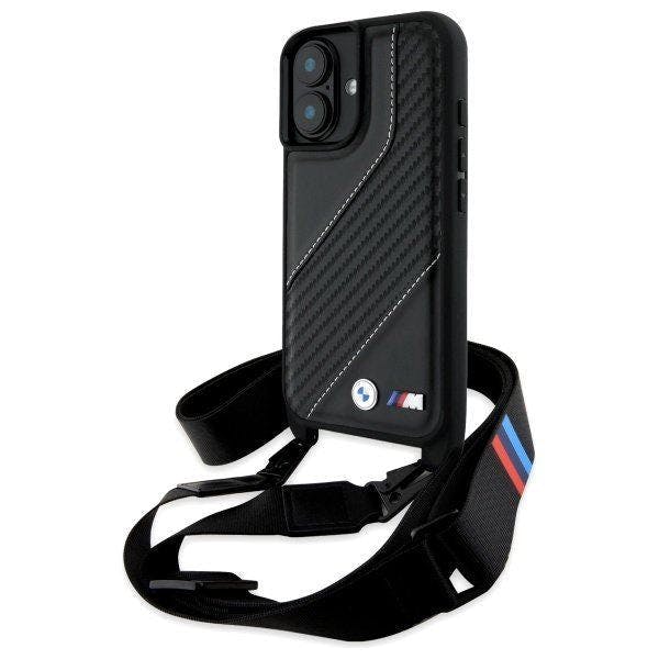 Bmw Black M Series Carbon Stripe & Strap Case For Iphone 16 6.1" - Bmhcp16s23pscck