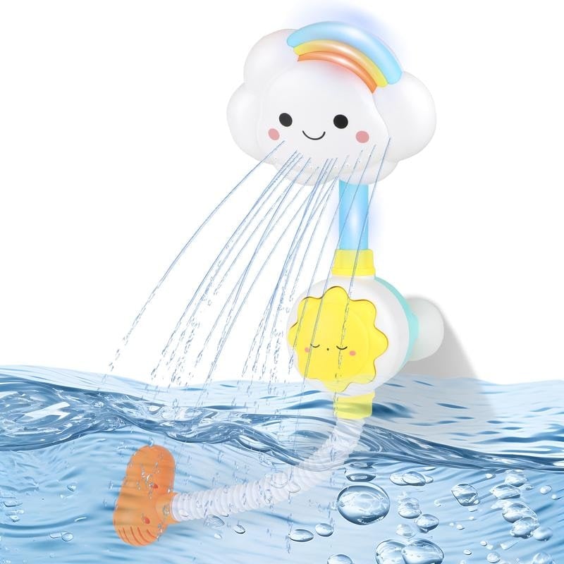 Deao Toys White Baby Shower Bath Toy Set- Cloud Sprinkler Faucet With Foldable Bathtub Shower Head - 3+