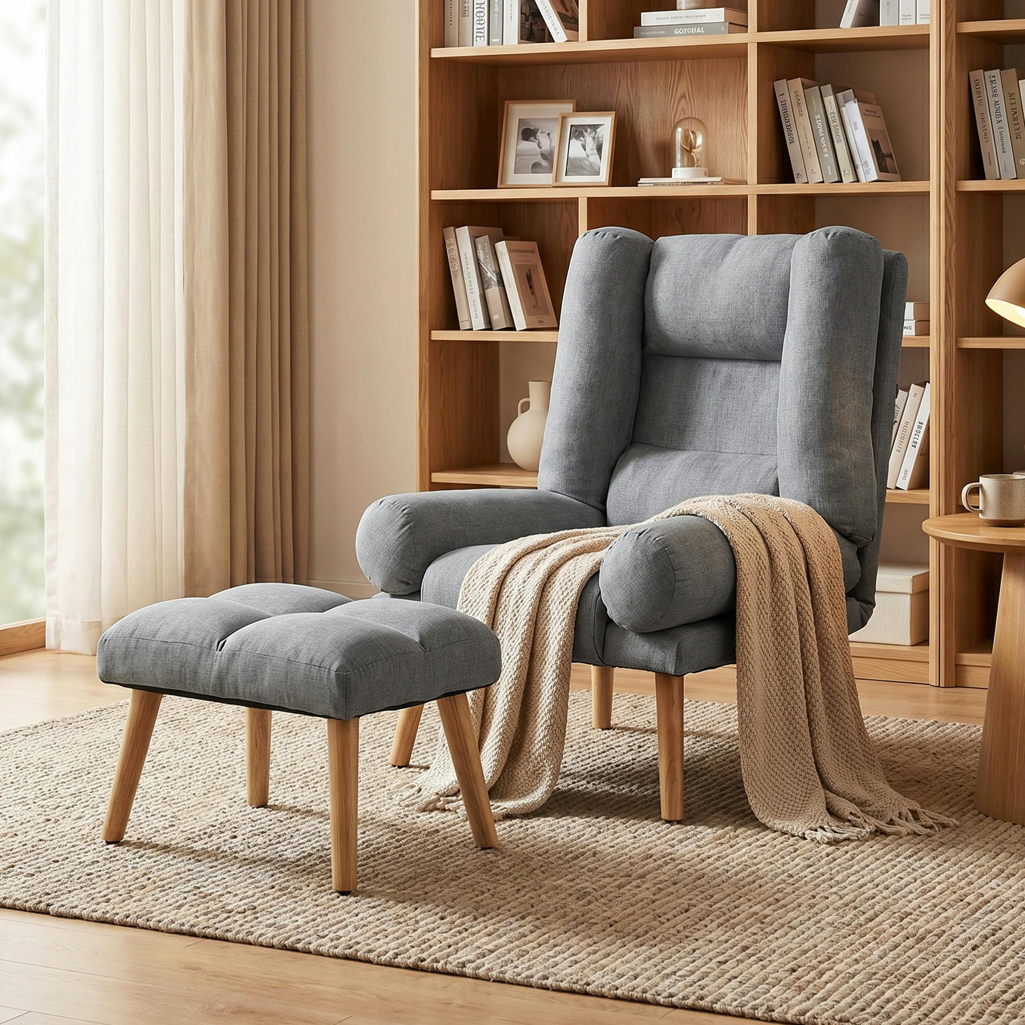 Rackhams Grey Recliner With Footstool, Reclining Chair With Adjustable Back,