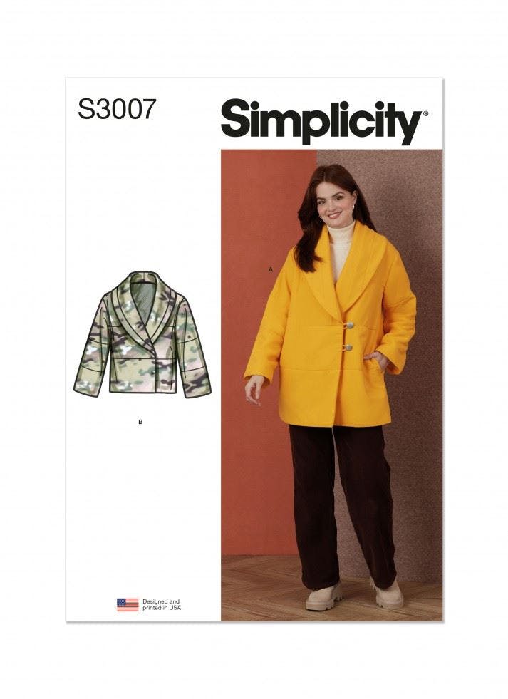 Simplicity Women's Sewing Pattern 3007, Coats, Jackets For A (Xs-S-M-L-Xl-Xxl) - Intermediate - A (Xs-S-M-L-Xl-Xxl)