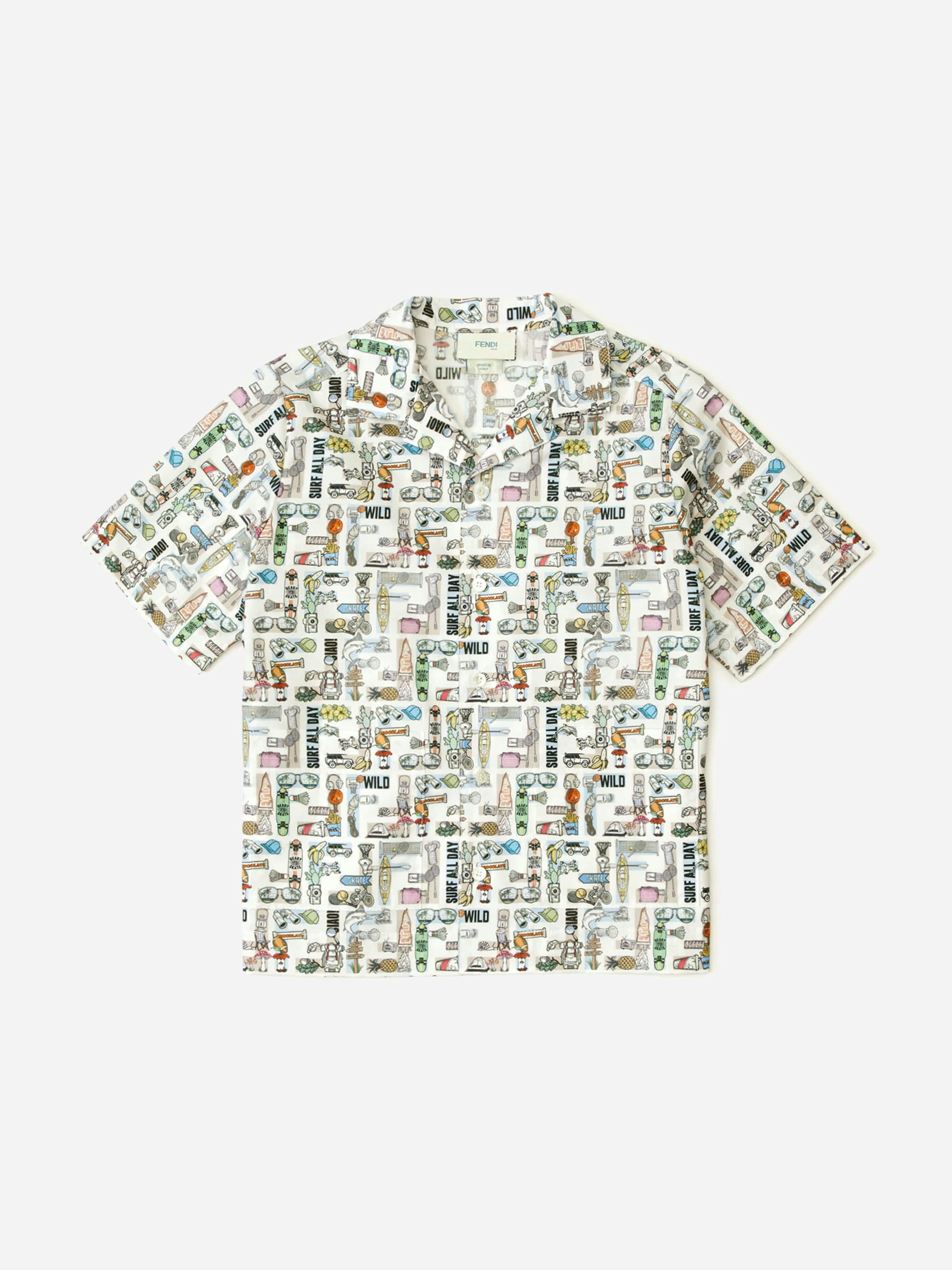 Fendi Kids Boys White Fendi Ff Logo Shirt In - 12 Yrs