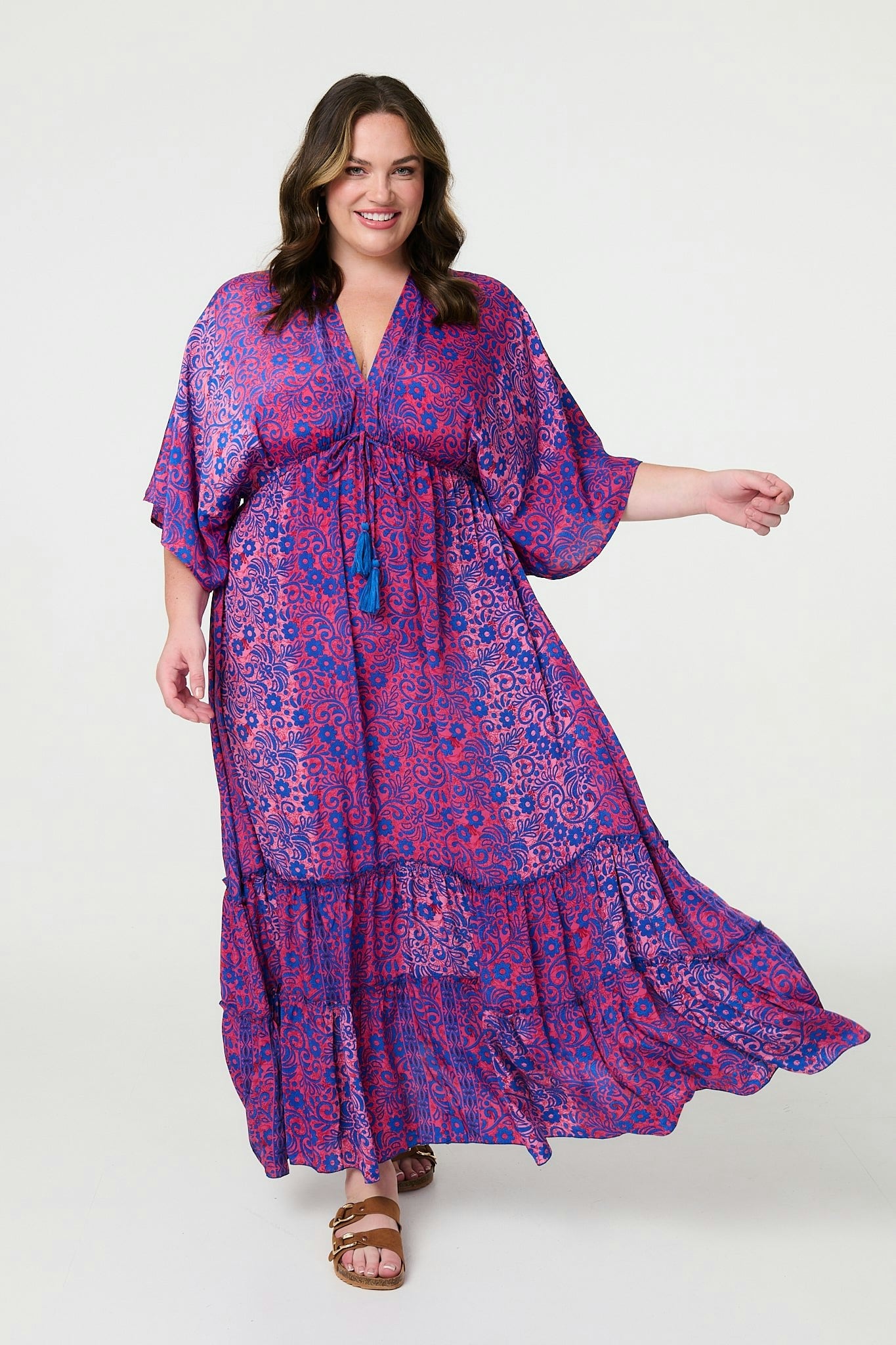 Izabel London Pink Floral Batwing Maxi Dress - 22
