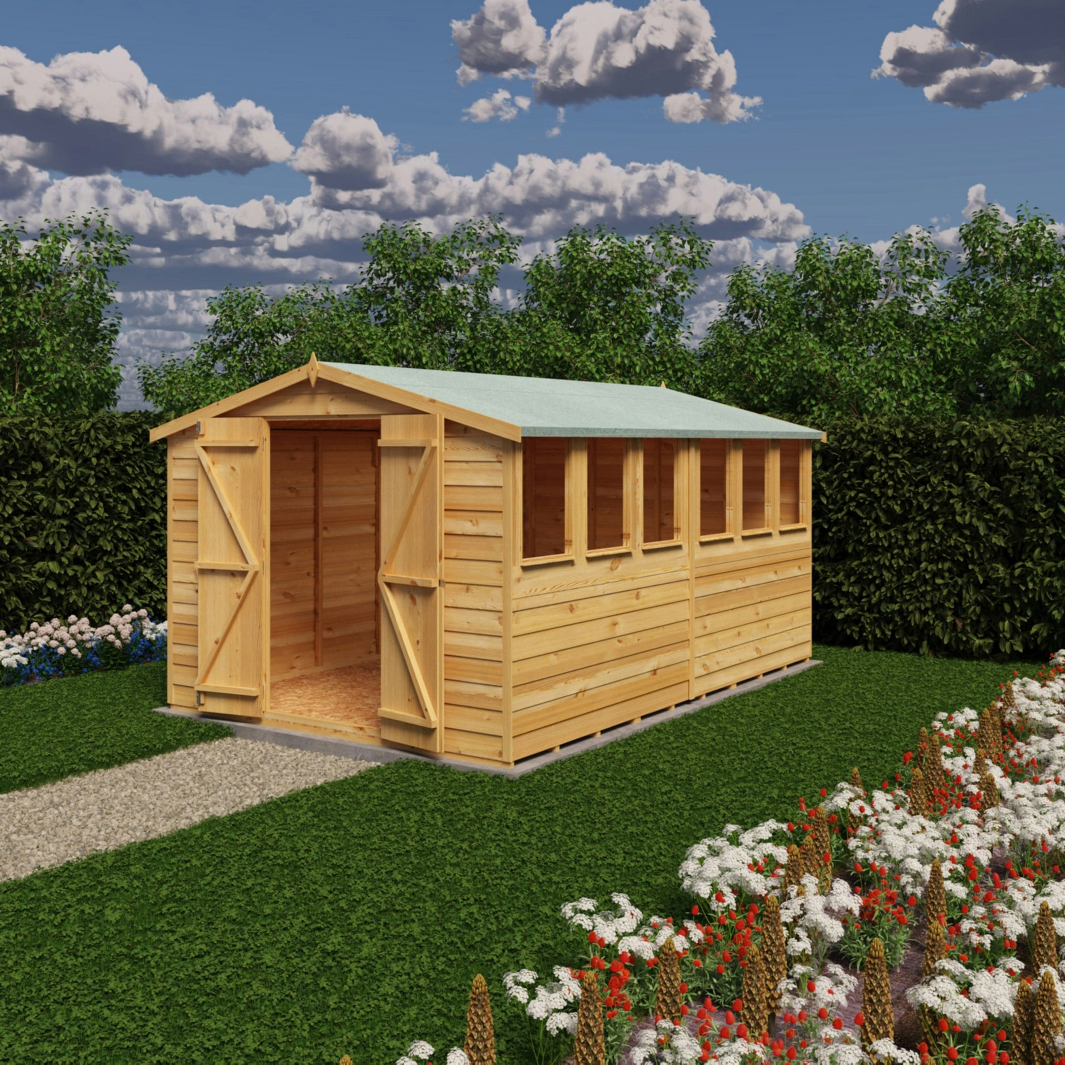 Rackhams Light/Green Overlap Double Door 12X8 Storage Shed