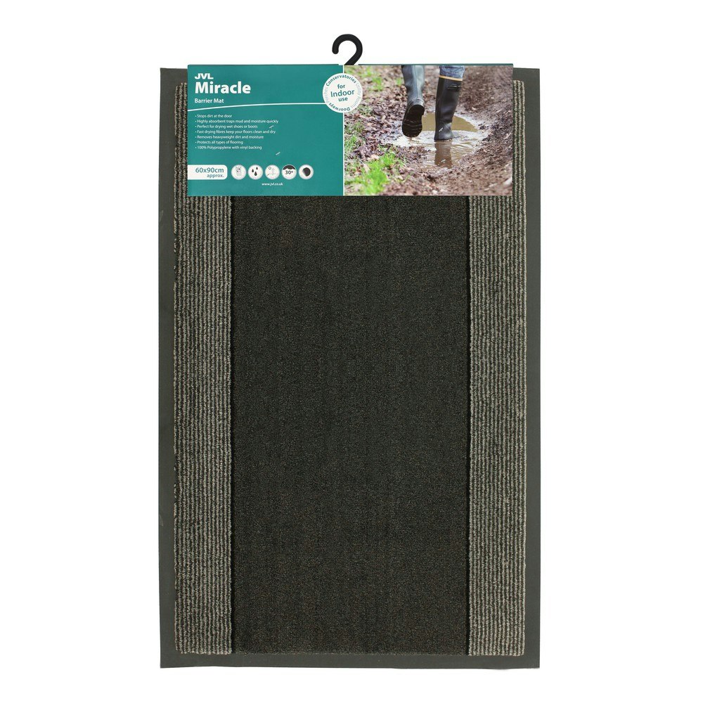 Jvl Miracle Machine Washable With Stripes Barrier Mat, 60X90cm, Charcoal