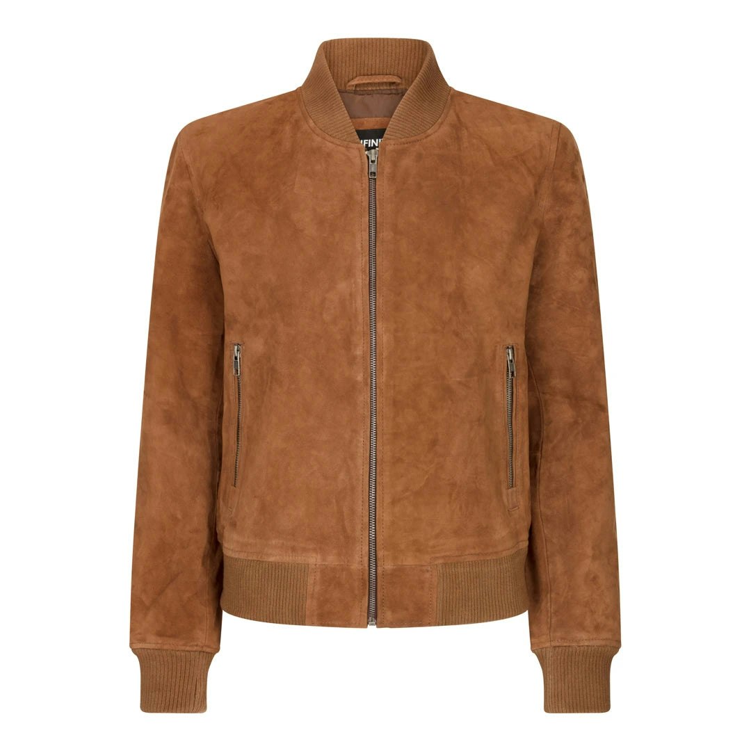 Infinity Leather Women's Black Leather Company Genuine Suede Bomber Jacket Leather Casual Varsity Vintage Casual - Tan - 5XL