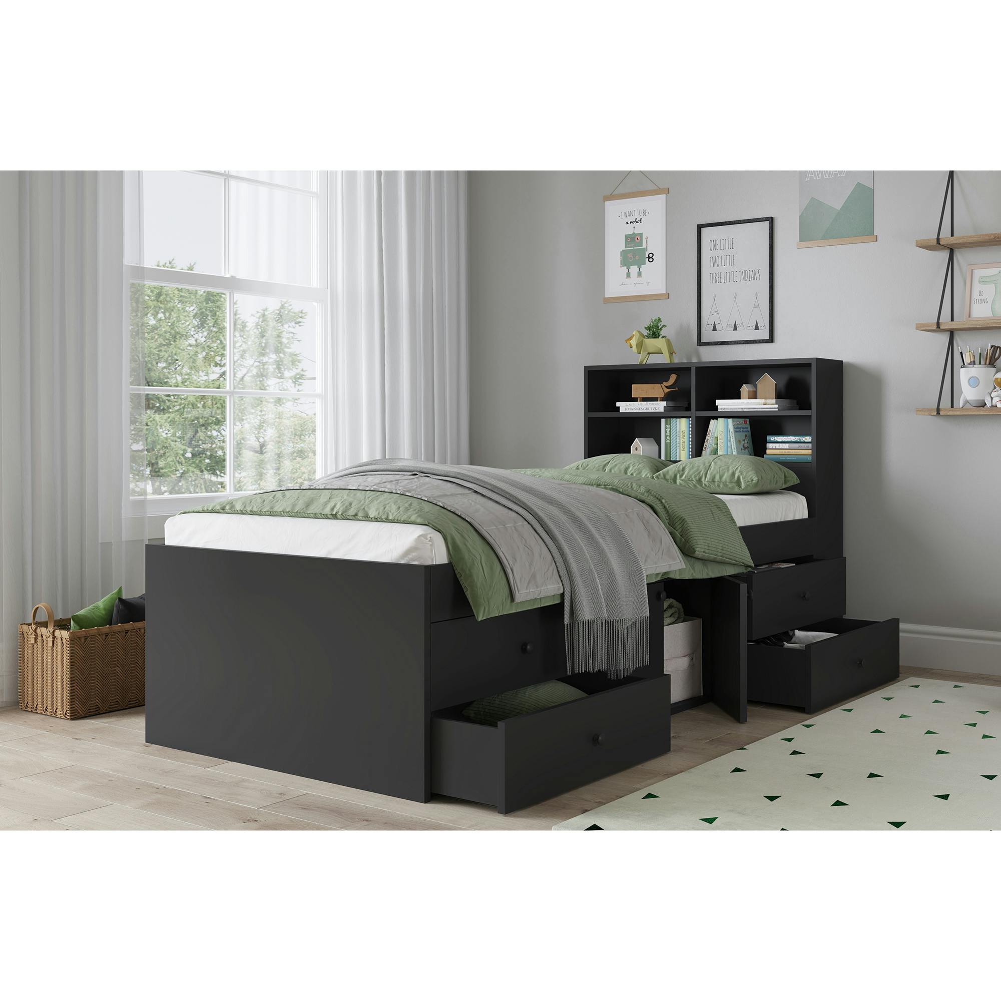 B&Q -  Captain's Single 3Ft Black Cabin Bed With Bookcase Headboard - Image 4