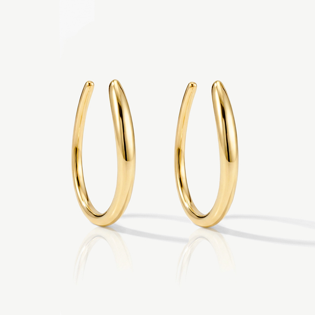 Muchv Gold Oval Horseshoe Pull-Through Threader Hoop Earrings