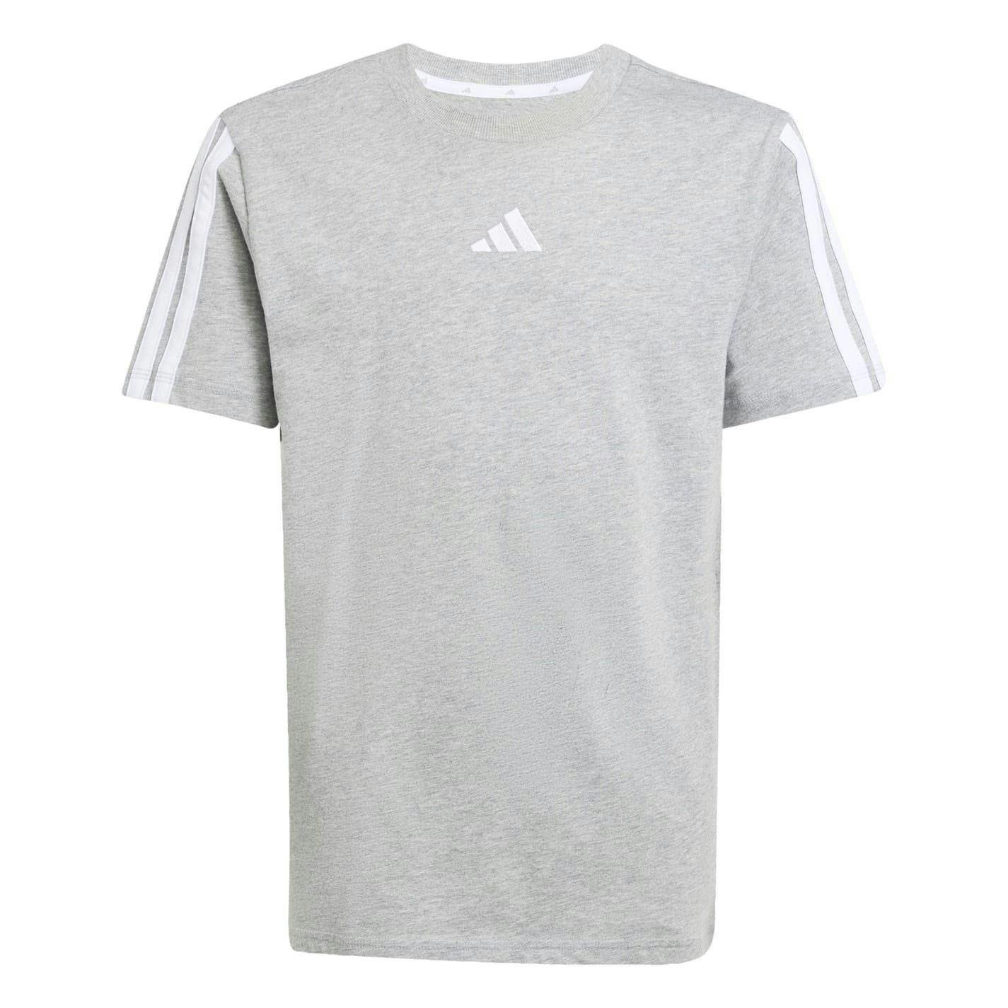 Adidas Grey/White Kids Essentials 3 Stripes T-Shirt - 7-8 Years - 100% Cotton