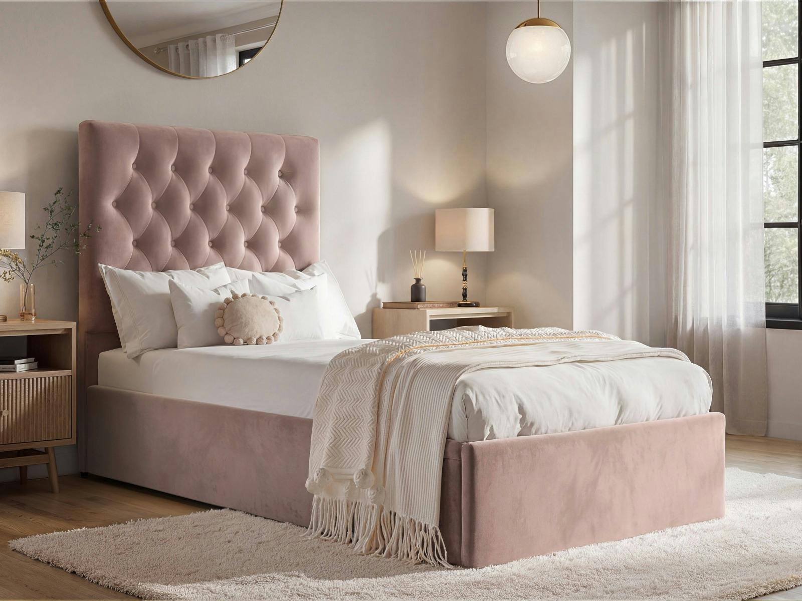 B&Q -  Milan Single Velvet Ottoman Bed Pink - Image 4