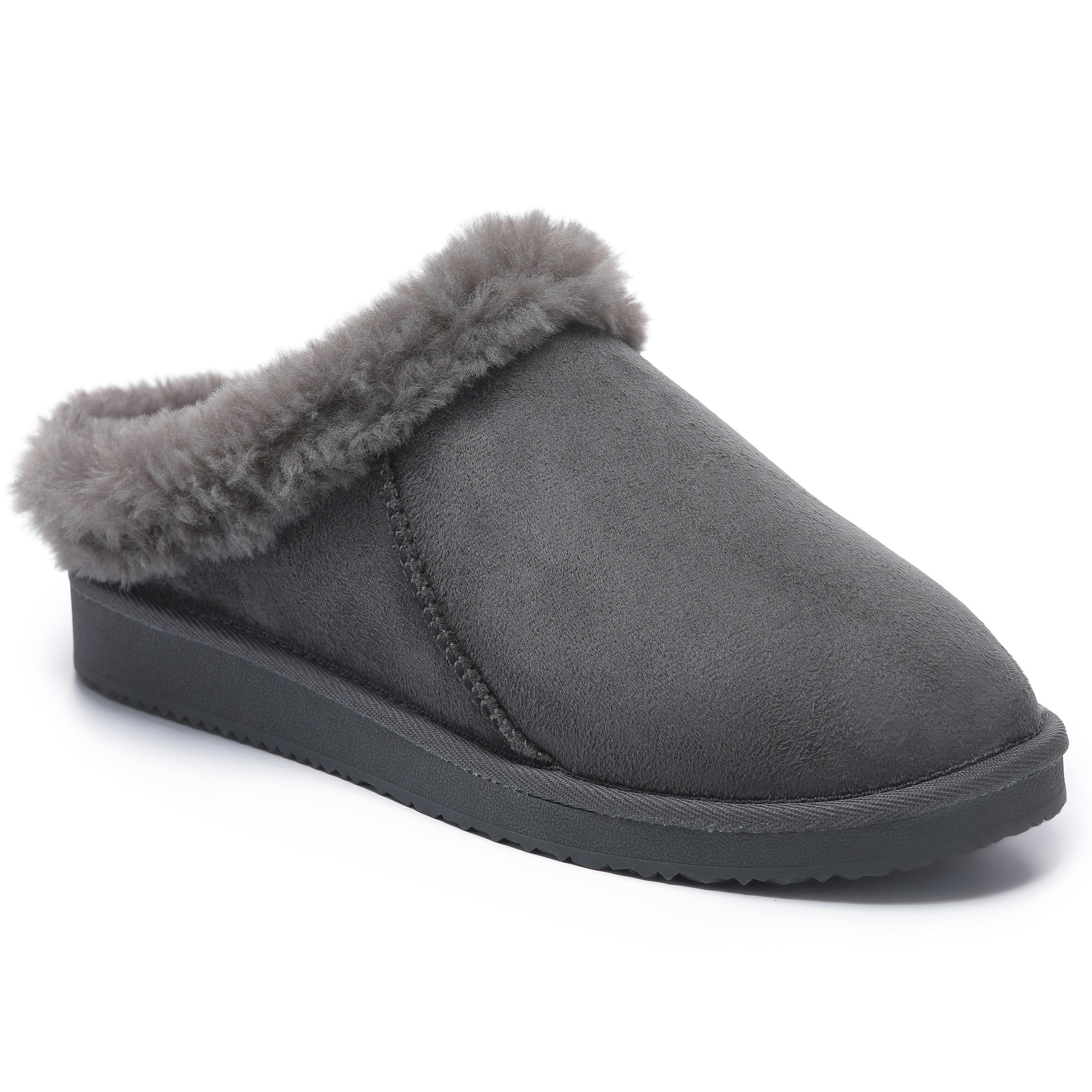 Viva Women's Grey Polar Faux Suede Clog Style House Slippers – Shearling-Lined - 4