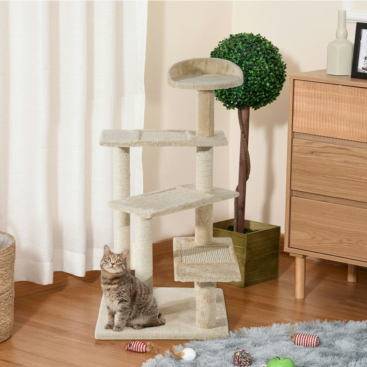 Pawhut Cat Tree Scratcher, Climbing Post, Kitten Pets Scratching Furniture Tower