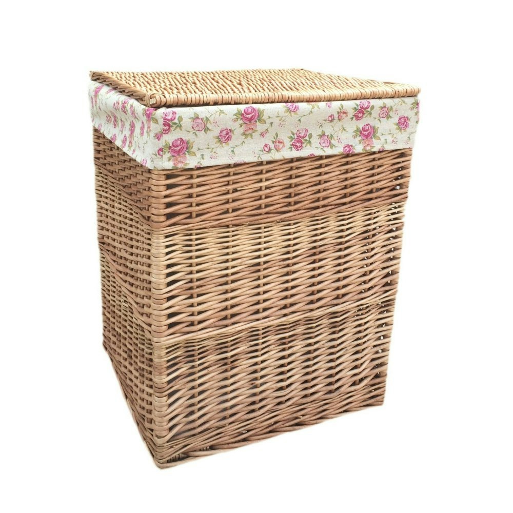 Red Hamper Red/Light Hamper Small Steamed Wicker Square Laundry Basket With Garden Rose Lining