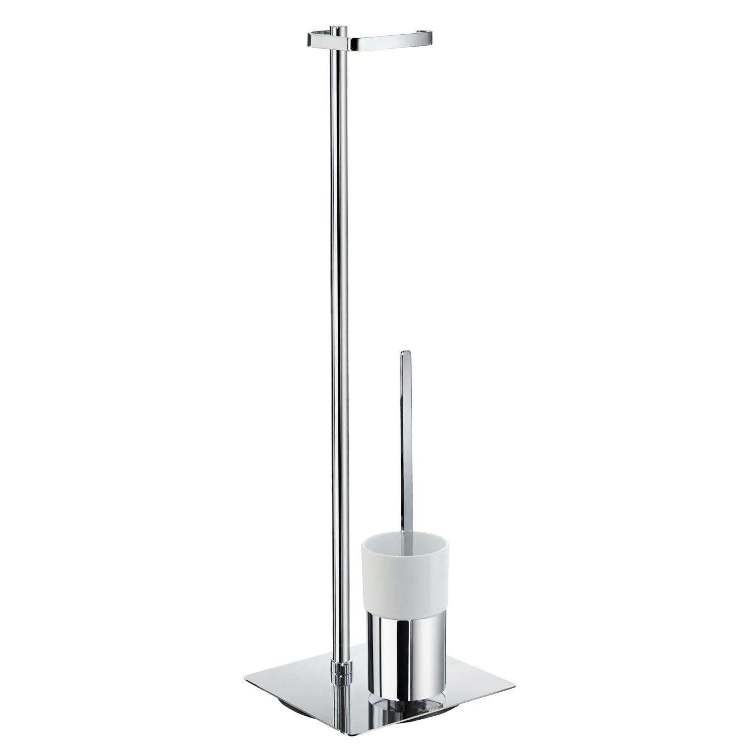 Rackhams Polished Chrome Freestanding Toilet Roll And Toilet Brush With Porcelain Holder - Square Base