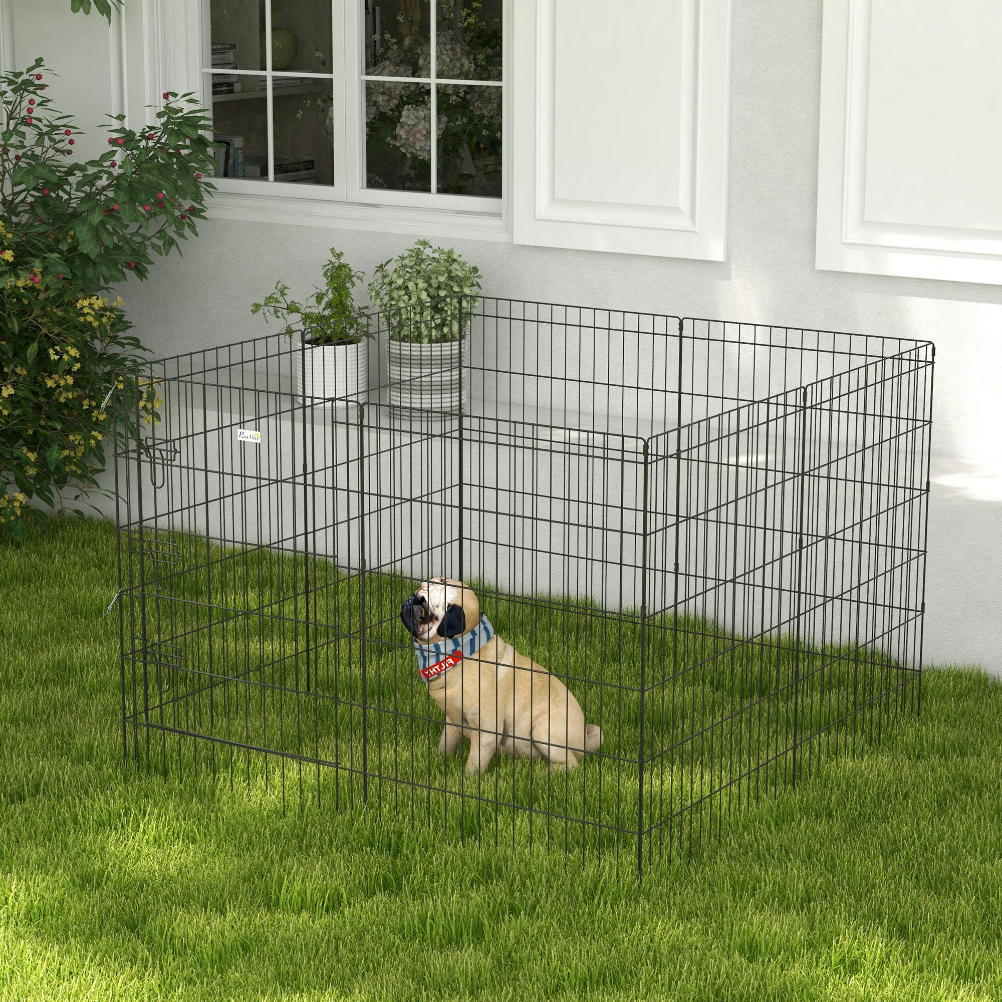 Pawhut Black 8-Panel Diy Dog Pen W/ Door For Indoor/Outdoor Use, 91Cm High In | Size: M 45Cm - Image 4