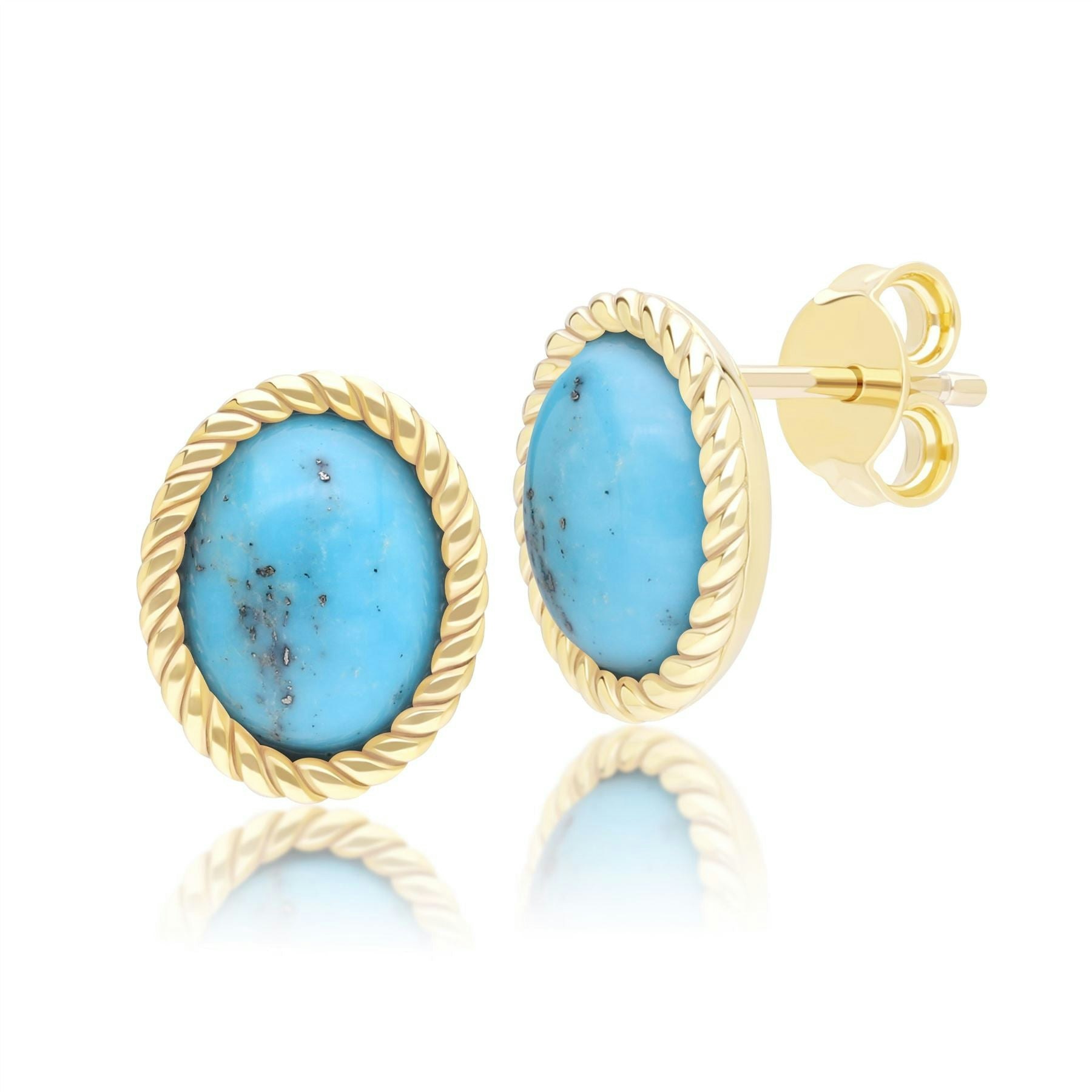Gemondo Turquoise/Yellow/Gold Classic Oval Cabochon Stud Earrings In 9Ct