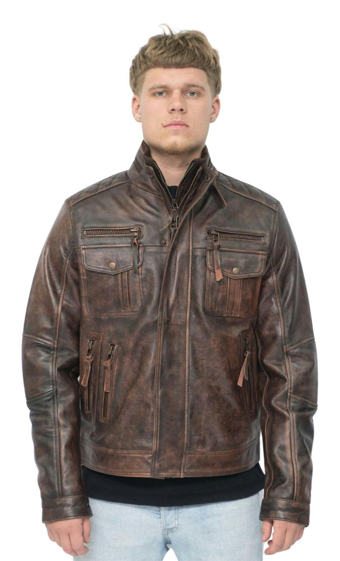 Infinity Leather Men's Brown Leather Retro Biker Jacket-Toronto - Uk 3XL | Eu 56 | Us 46