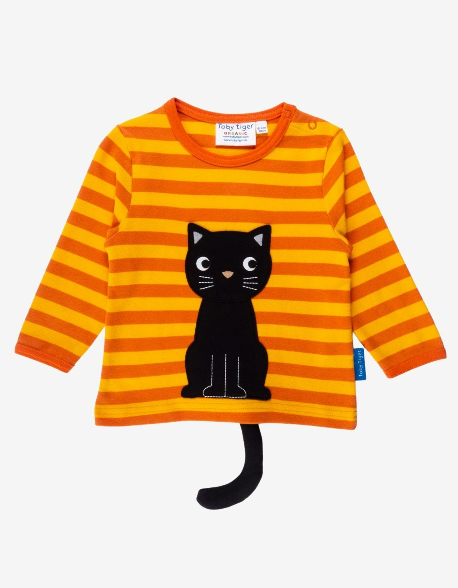 Toby Tiger Black Organic Cat Applique T-Shirt - 6-7Y 122Cm