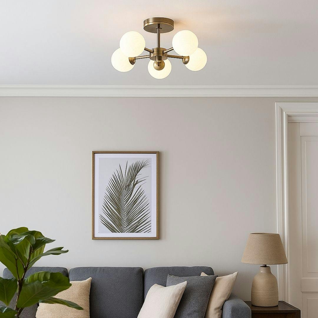 Rackhams Light Lior 5- Antique Brass Semi-Flush Ceiling