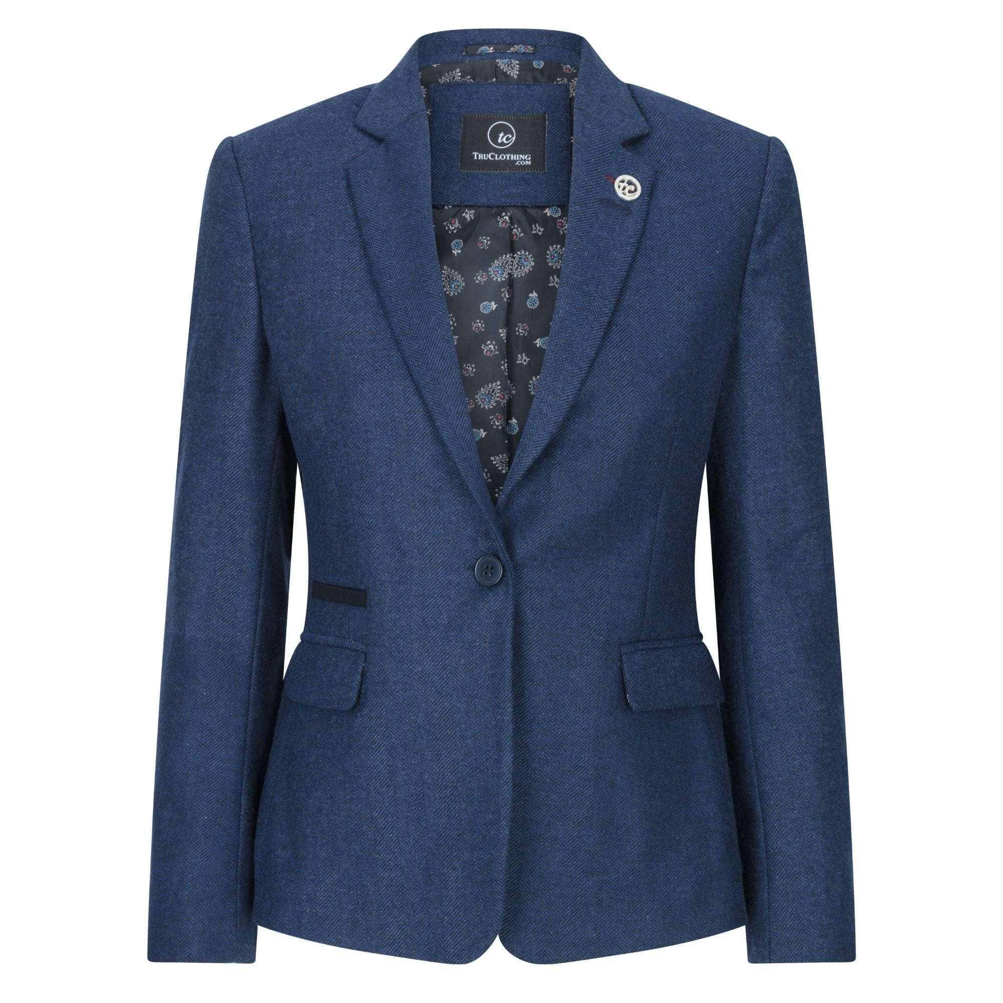 Truclothing Women's Blue Wsn02 - Tweed Navy Blazer Waistcoat & Trousers 1920S Suit - Uk 16 - Blazer